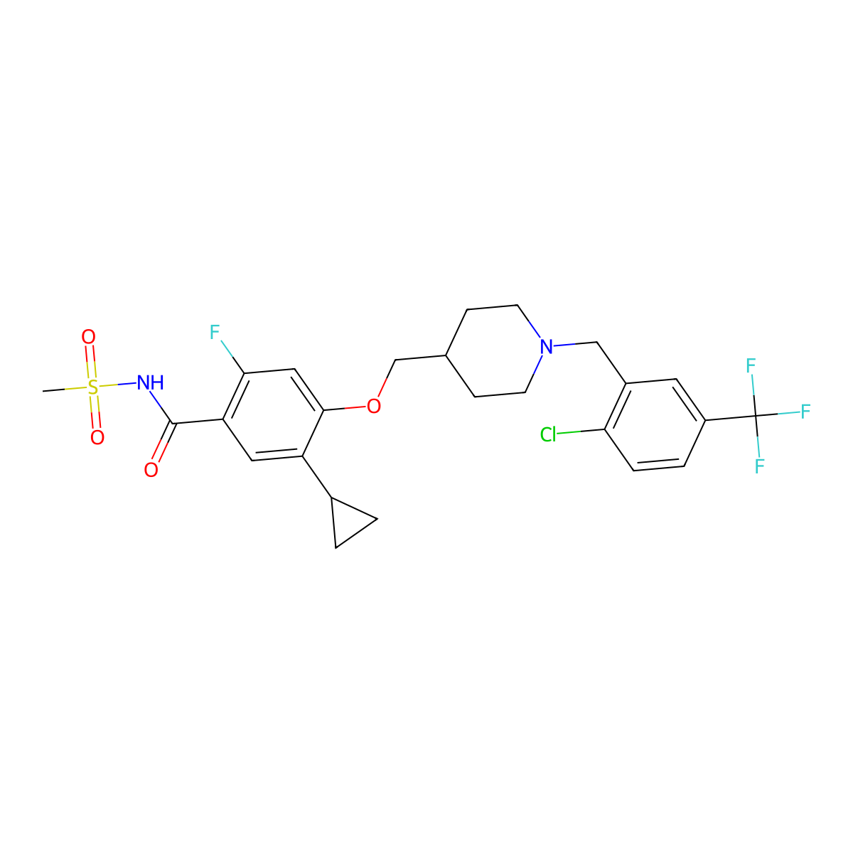 4-((1-(2-chloro-5-(trifluoromethyl)benzyl)piperidin-4-yl)methoxy)-5-cyclopropyl-2-fluoro-N-(methylsulfonyl)benzamide molecular structure, CAS 1788071-27-1