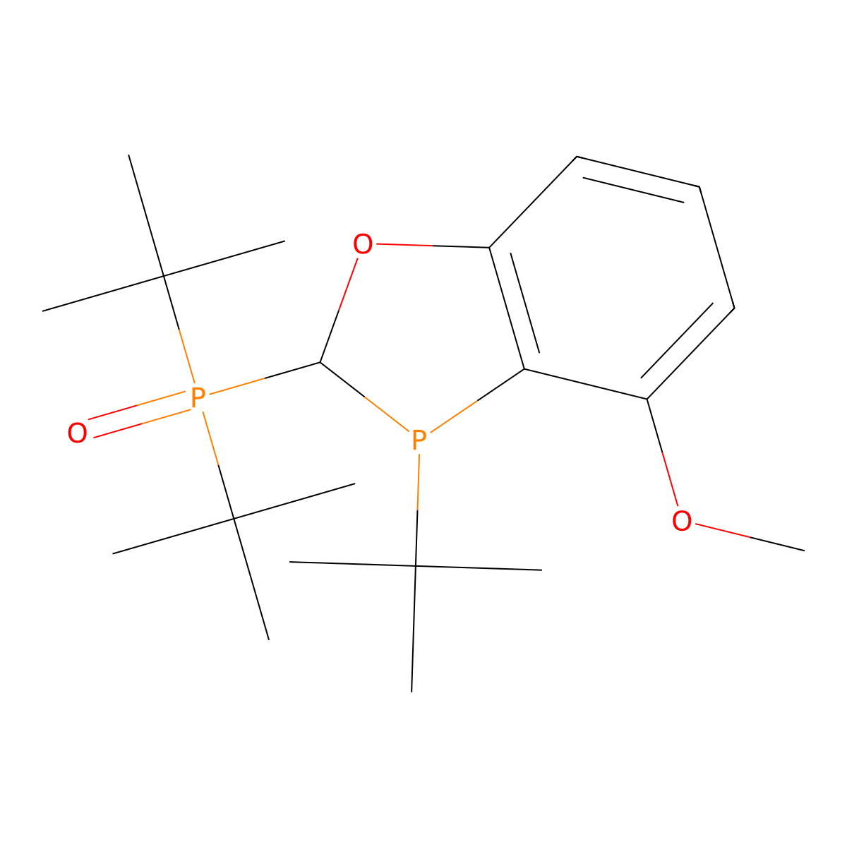 rel-(2R,3R)-2-[Bis(1,1-dimethylethyl)phosphinyl]-3-(1,1-dimethylethyl)-2,3-dihydro-4-methoxy-1,3-benzoxaphosphole molecular structure, CAS 1788085-46-0