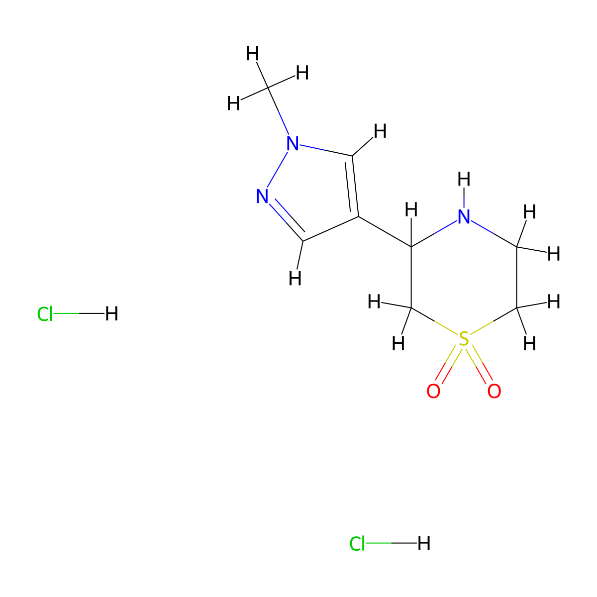 3-(1-methyl-1H-pyrazol-4-yl)-1lambda6-thiomorpholine-1,1-dione dihydrochloride molecular structure, CAS 1788530-14-2