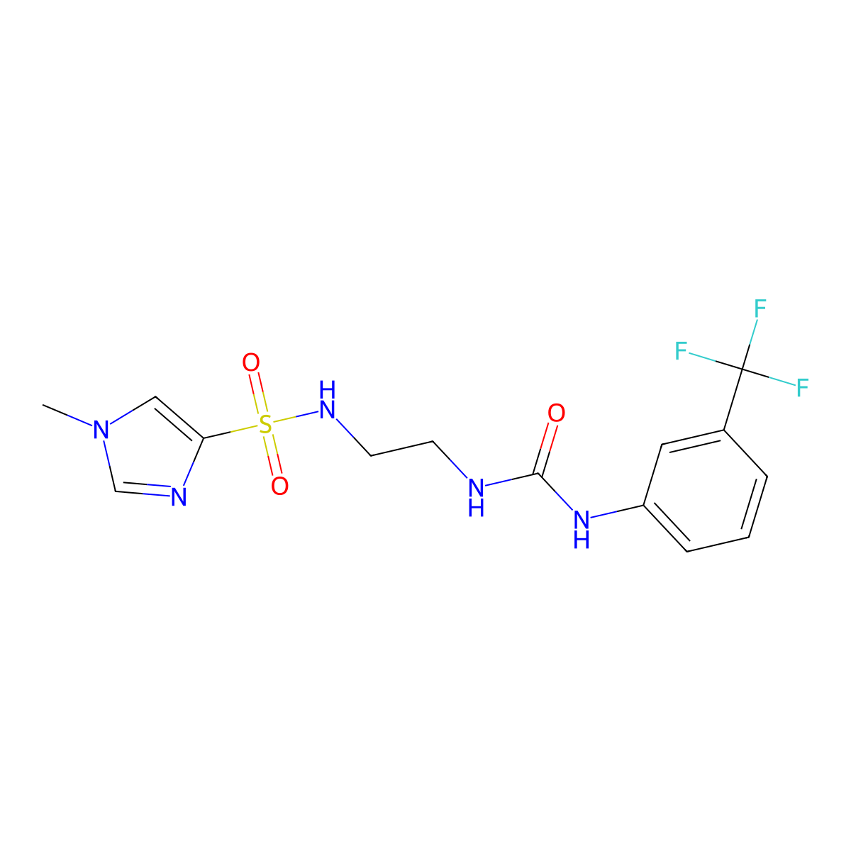 1-methyl-N-(2-(3-(3-(trifluoromethyl)phenyl)ureido)ethyl)-1H-imidazole-4-sulfonamide molecular structure, CAS 1788531-38-3