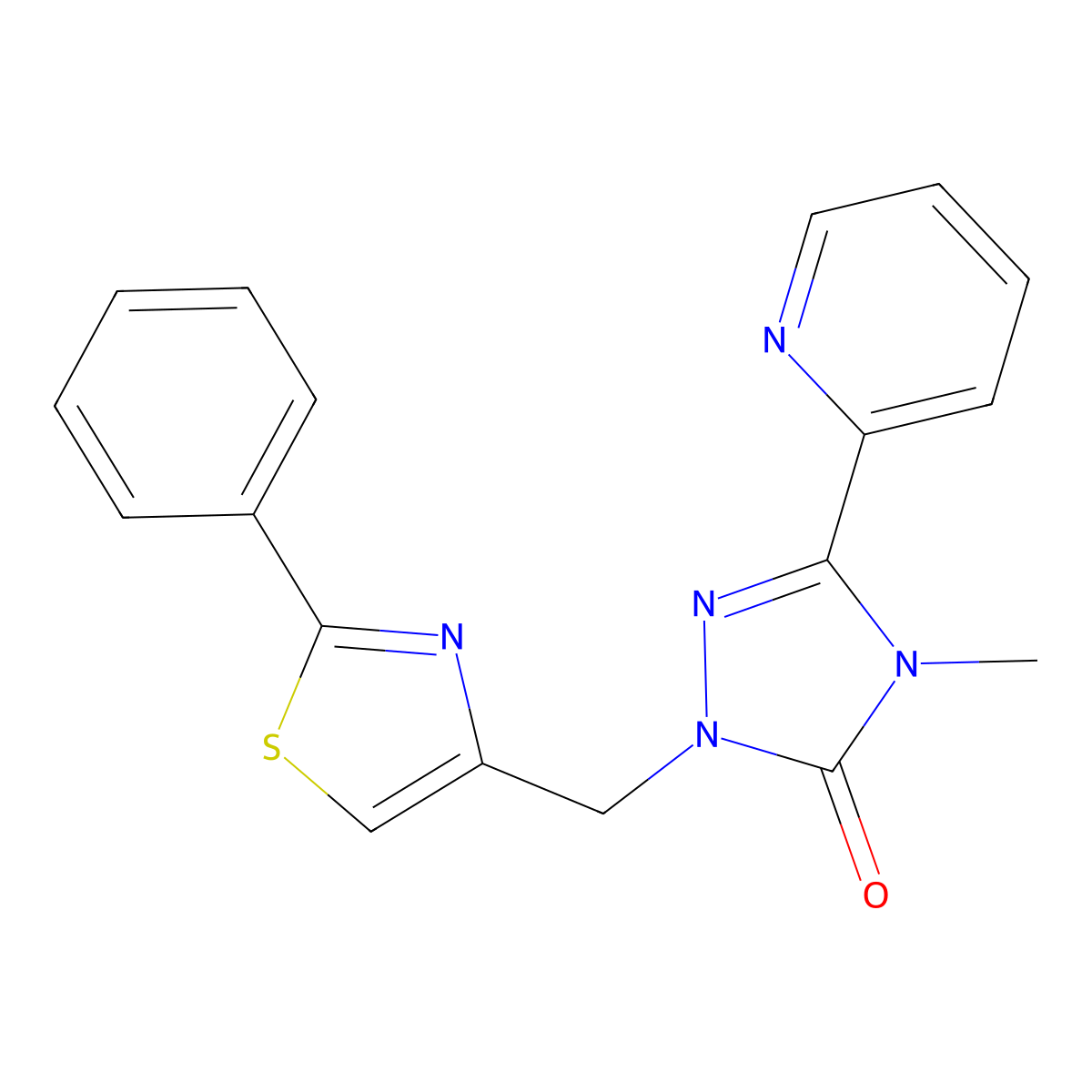 4-methyl-1-((2-phenylthiazol-4-yl)methyl)-3-(pyridin-2-yl)-1H-1,2,4-triazol-5(4H)-one molecular structure, CAS 1788531-66-7