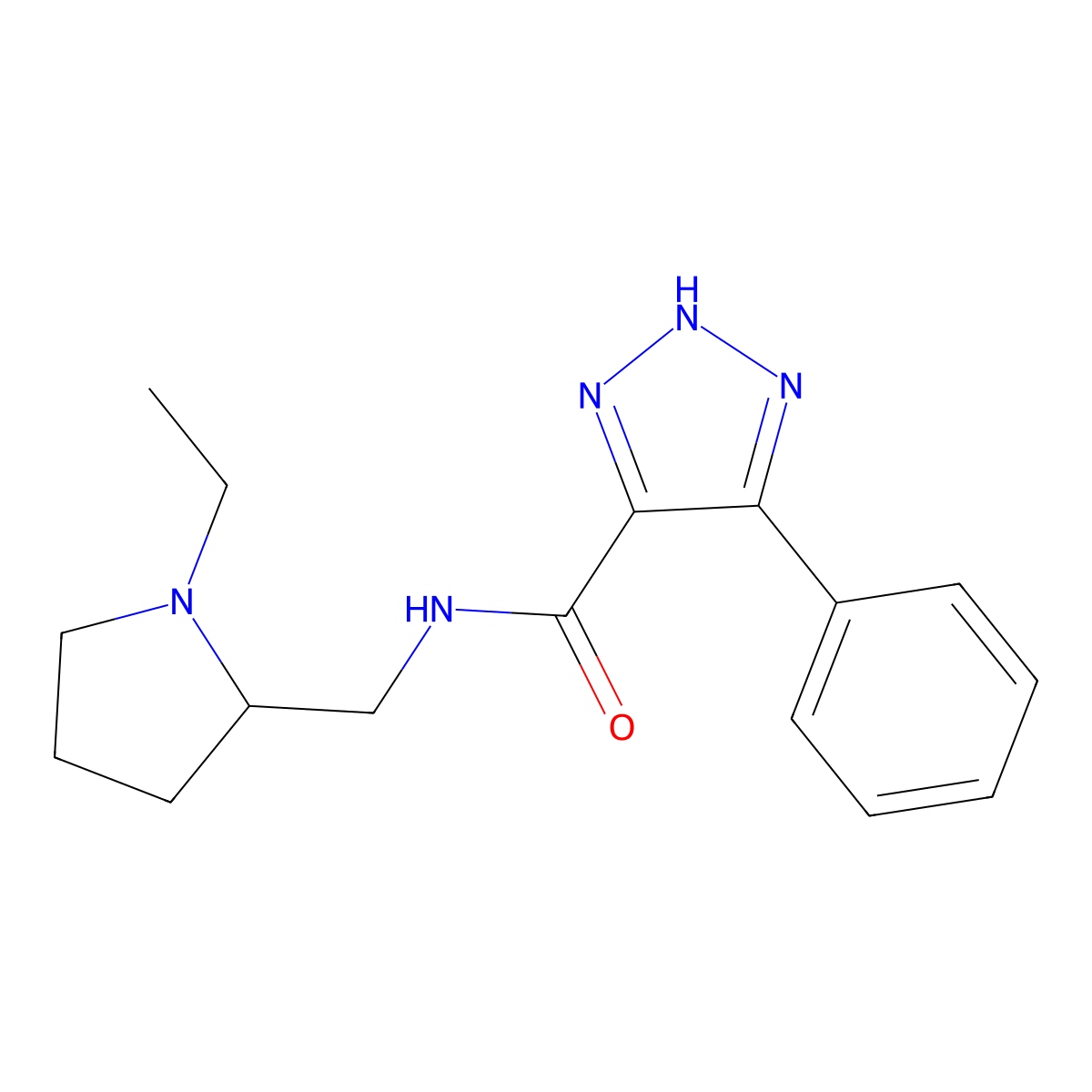 N-[(1-ethylpyrrolidin-2-yl)methyl]-4-phenyl-1H-1,2,3-triazole-5-carboxamide molecular structure, CAS 1788531-98-5