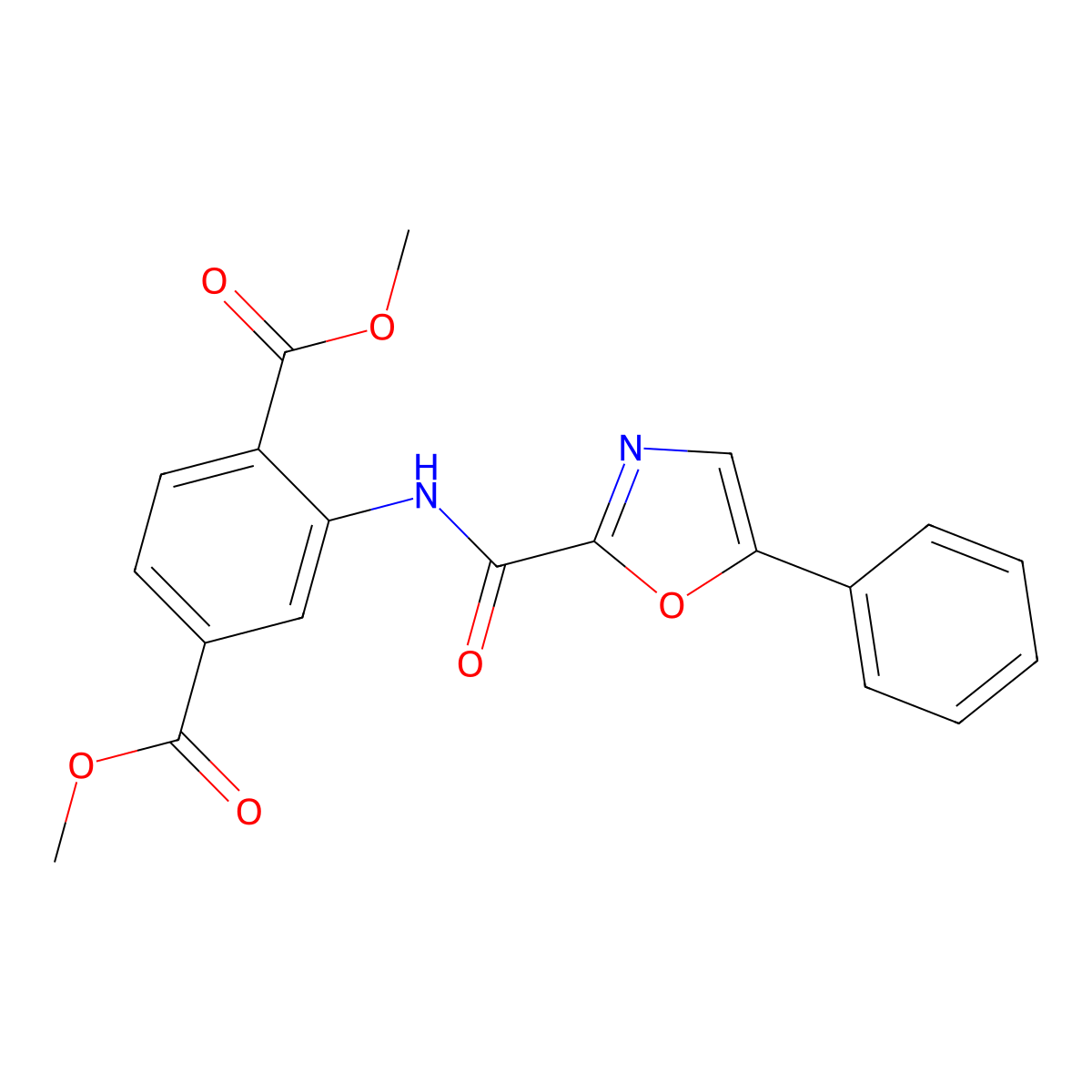 Dimethyl 2-(5-phenyloxazole-2-carboxamido)terephthalate molecular structure, CAS 1788532-40-0
