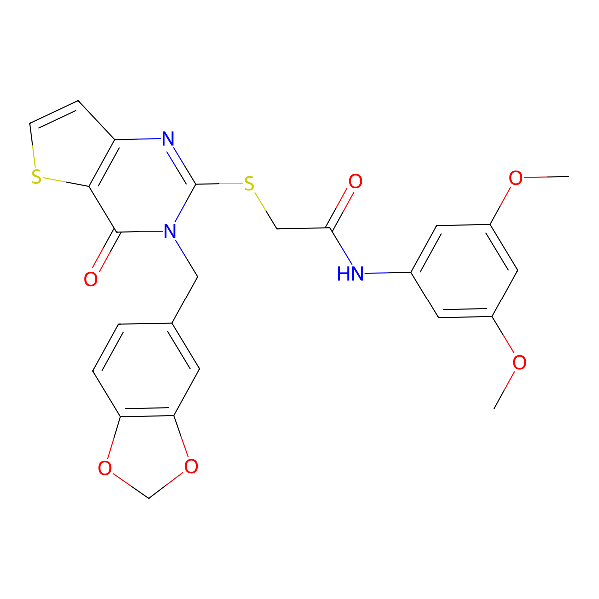 2-((3-(benzo[d][1,3]dioxol-5-ylmethyl)-4-oxo-3,4-dihydrothieno[3,2-d]pyrimidin-2-yl)thio)-N-(3,5-dimethoxyphenyl)acetamide molecular structure, CAS 1788532-58-0