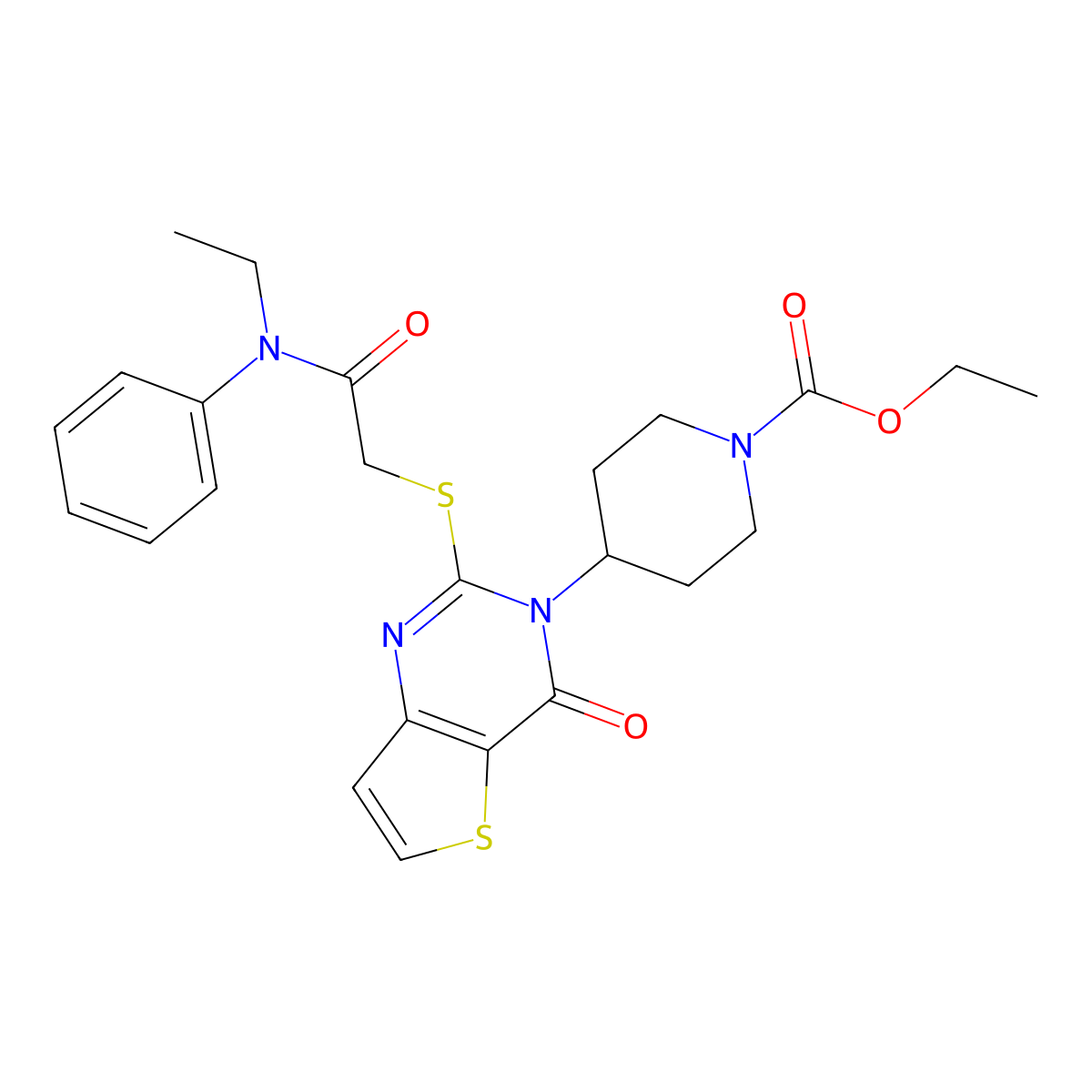 ethyl 4-(2-((2-(ethyl(phenyl)amino)-2-oxoethyl)thio)-4-oxothieno[3,2-d]pyrimidin-3(4H)-yl)piperidine-1-carboxylate molecular structure, CAS 1788532-64-8