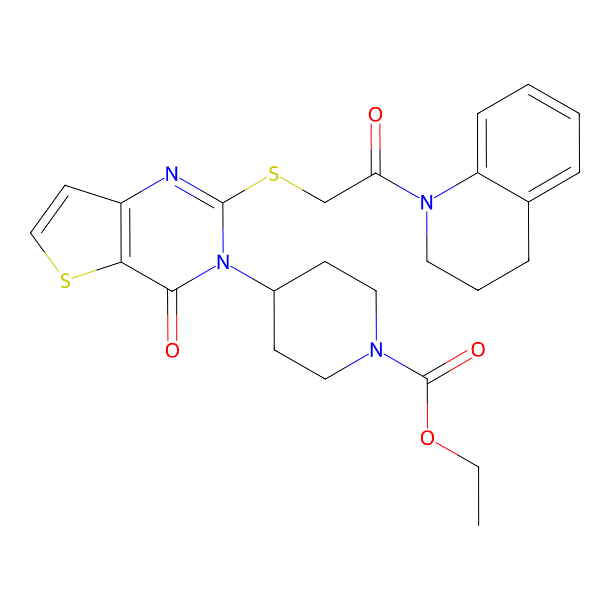 ethyl 4-(2-((2-(3,4-dihydroquinolin-1(2H)-yl)-2-oxoethyl)thio)-4-oxothieno[3,2-d]pyrimidin-3(4H)-yl)piperidine-1-carboxylate molecular structure, CAS 1788532-69-3
