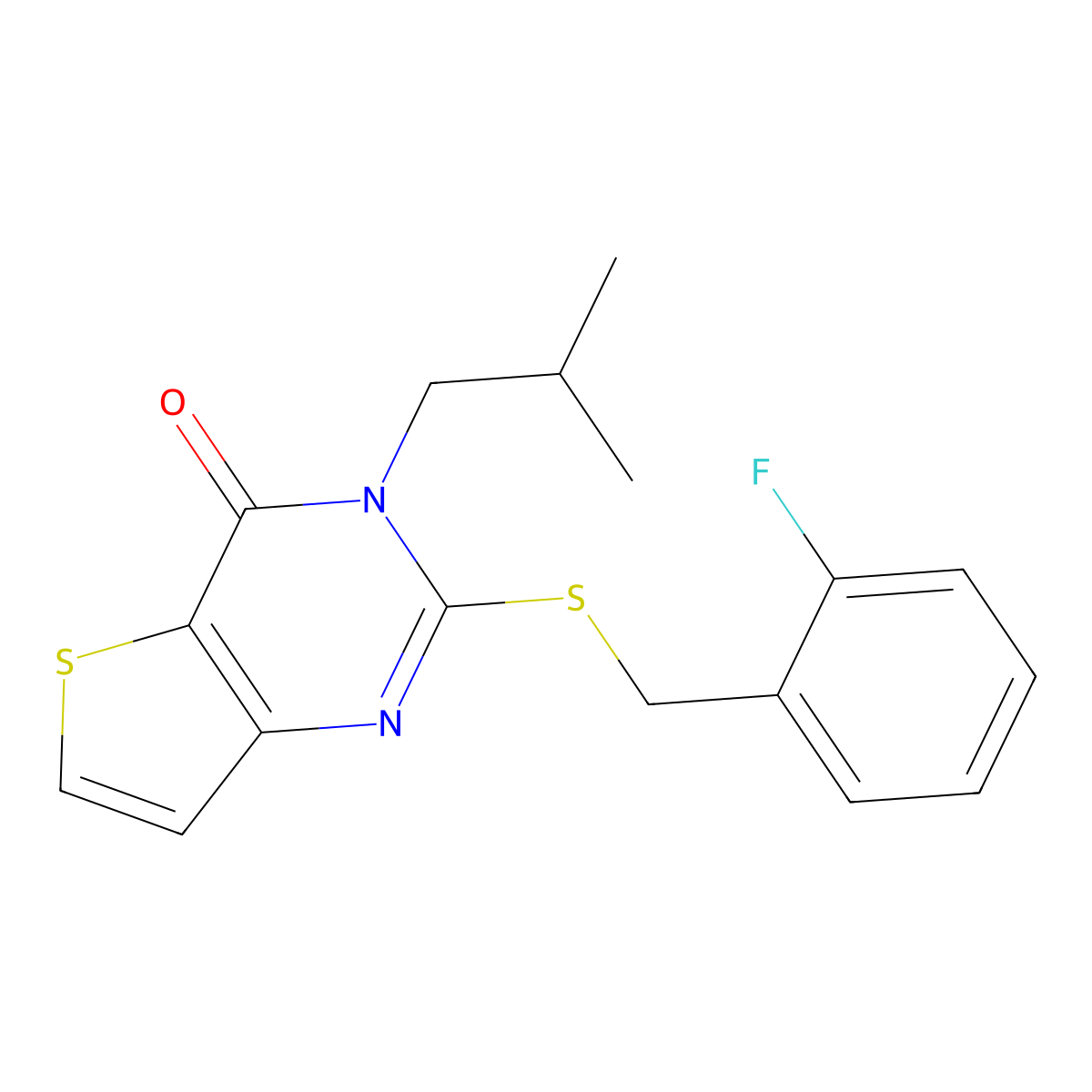 2-((2-fluorobenzyl)thio)-3-isobutylthieno[3,2-d]pyrimidin-4(3H)-one molecular structure, CAS 1788532-80-8