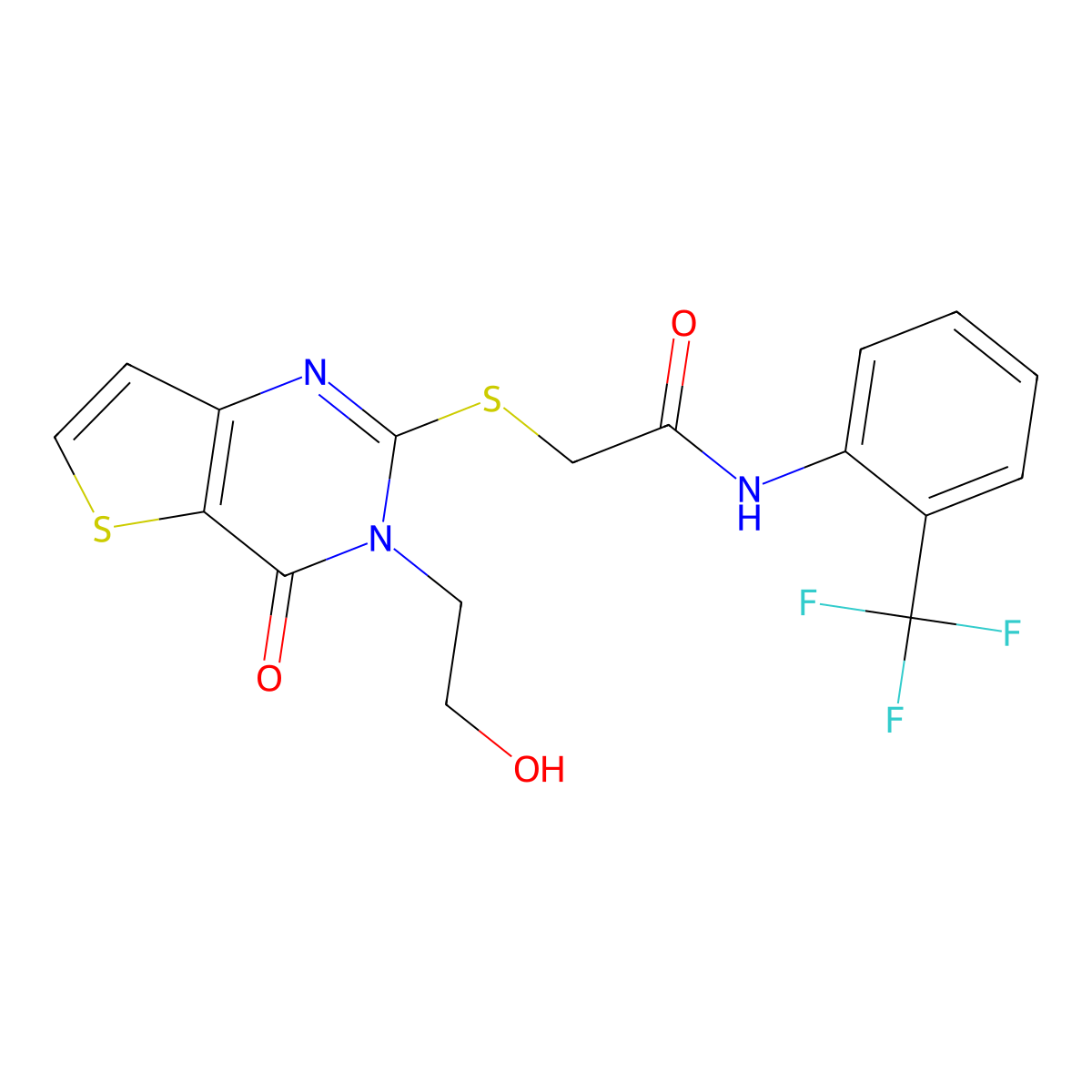 2-((3-(2-hydroxyethyl)-4-oxo-3,4-dihydrothieno[3,2-d]pyrimidin-2-yl)thio)-N-(2-(trifluoromethyl)phenyl)acetamide molecular structure, CAS 1788532-82-0
