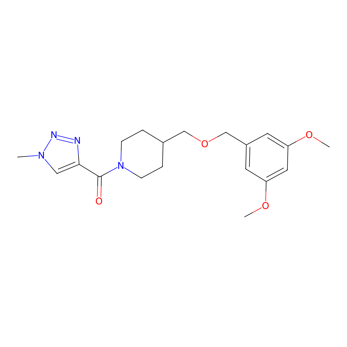 (4-(((3,5-dimethoxybenzyl)oxy)methyl)piperidin-1-yl)(1-methyl-1H-1,2,3-triazol-4-yl)methanone molecular structure, CAS 1788532-95-5
