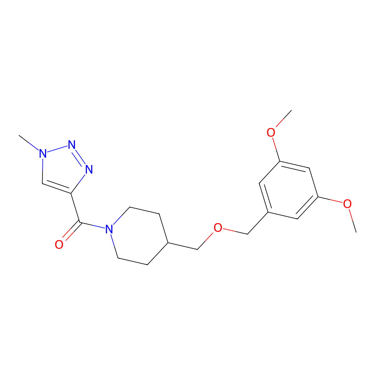 (4-(((3,5-dimethoxybenzyl)oxy)methyl)piperidin-1-yl)(1-methyl-1H-1,2,3-triazol-4-yl)methanone molecular structure, CAS 1788532-95-5