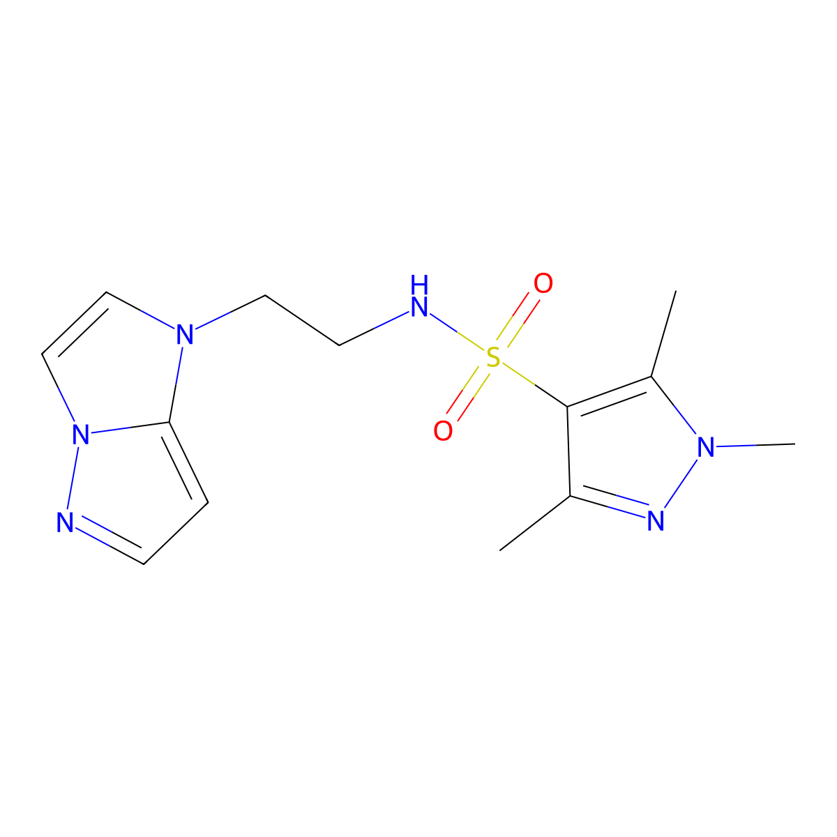 N-(2-(1H-imidazo[1,2-b]pyrazol-1-yl)ethyl)-1,3,5-trimethyl-1H-pyrazole-4-sulfonamide molecular structure, CAS 1788533-07-2