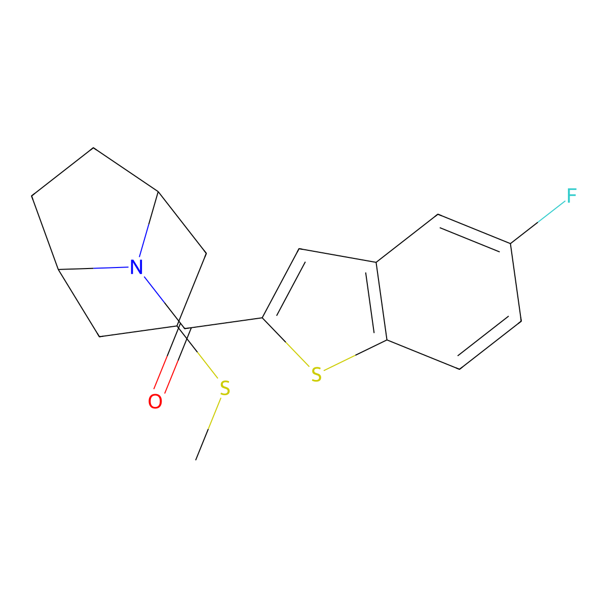 (5-fluorobenzo[b]thiophen-2-yl)((1R,5S)-3-(methylthio)-8-azabicyclo[3.2.1]octan-8-yl)methanone molecular structure, CAS 1788533-58-3