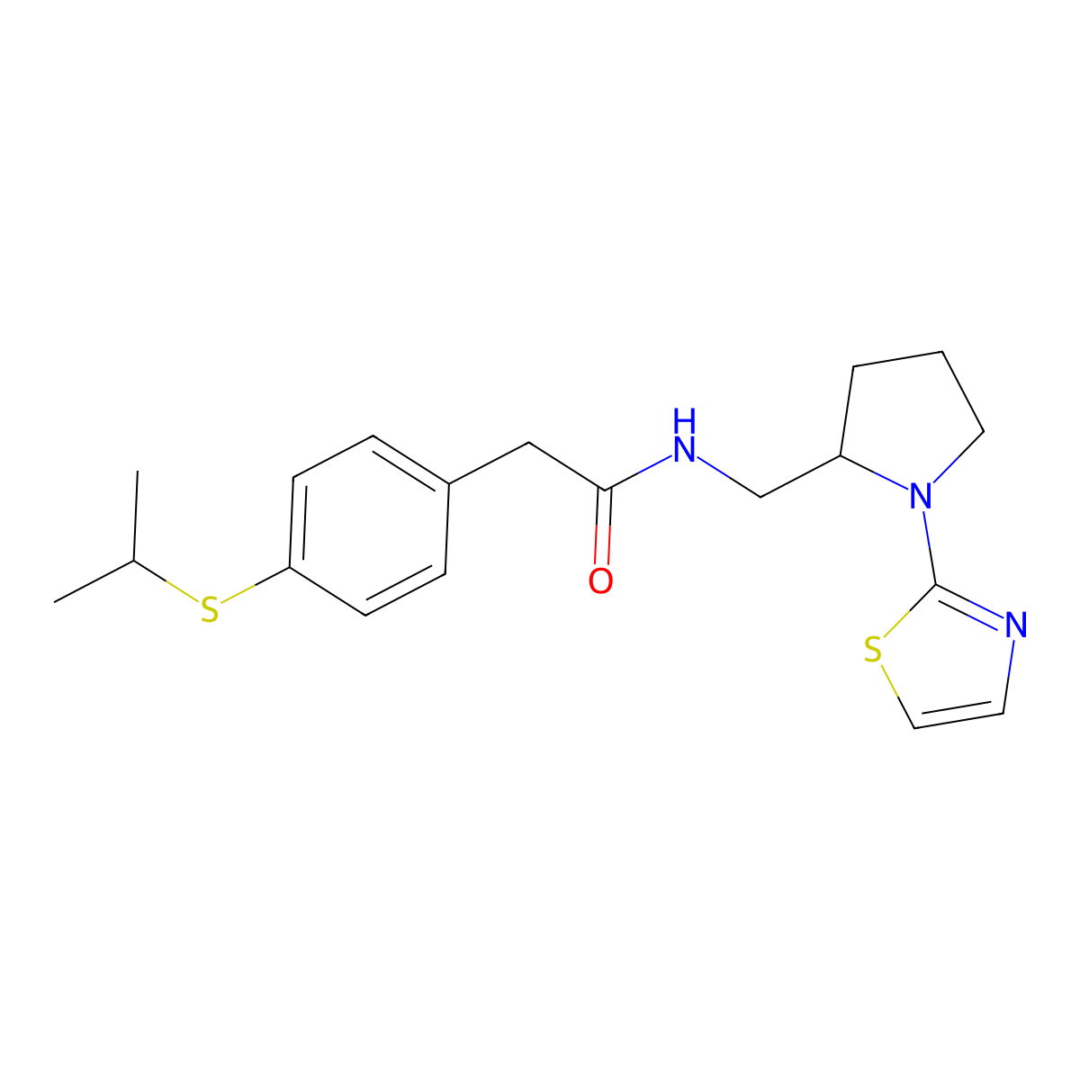 2-(4-(isopropylthio)phenyl)-N-((1-(thiazol-2-yl)pyrrolidin-2-yl)methyl)acetamide molecular structure, CAS 1788534-10-0
