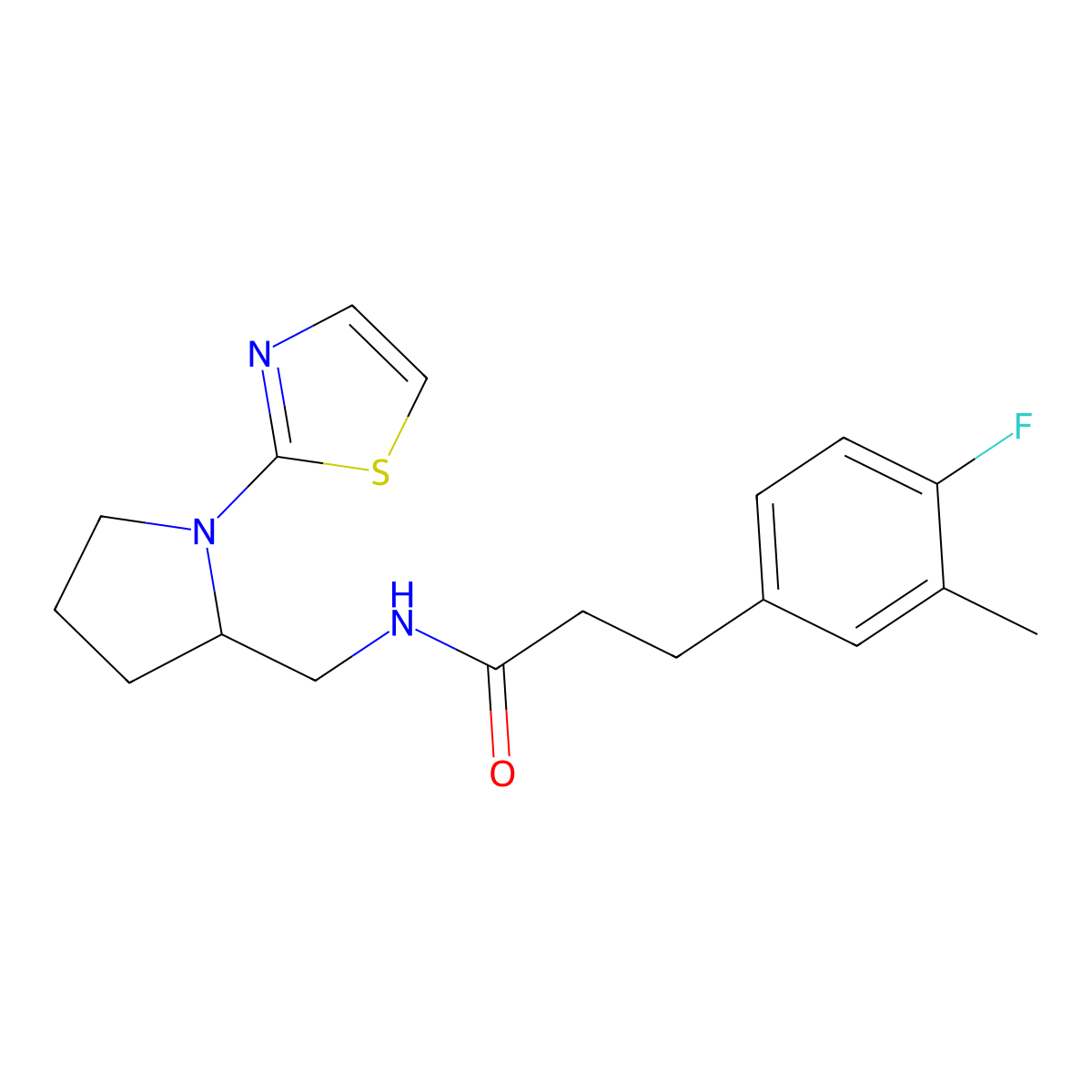 3-(4-fluoro-3-methylphenyl)-N-((1-(thiazol-2-yl)pyrrolidin-2-yl)methyl)propanamide molecular structure, CAS 1788534-32-6