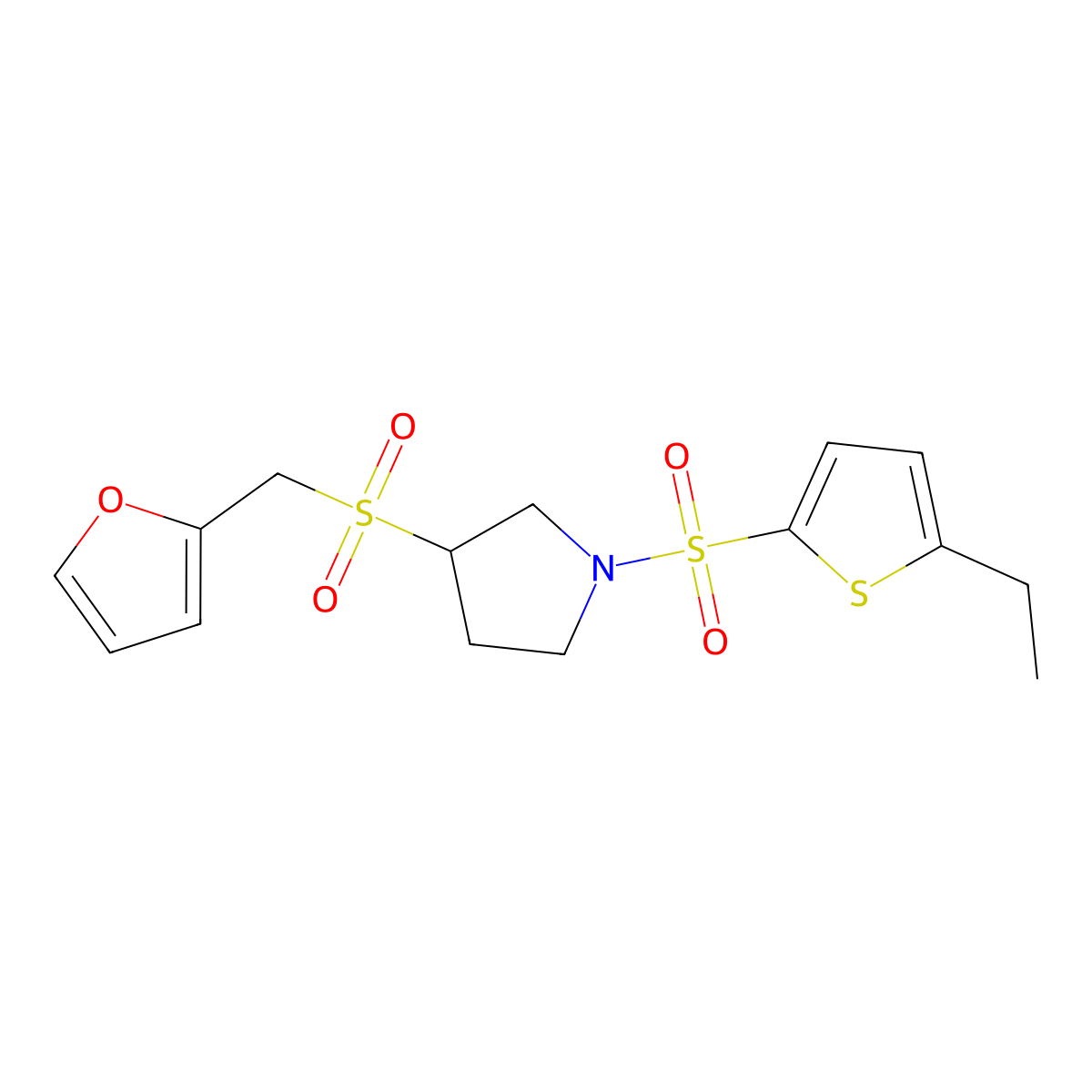 1-((5-Ethylthiophen-2-yl)sulfonyl)-3-((furan-2-ylmethyl)sulfonyl)pyrrolidine molecular structure, CAS 1788541-43-4