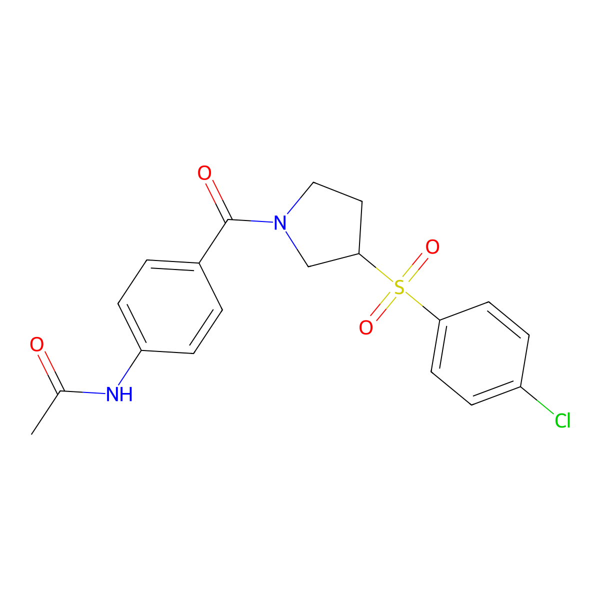 N-(4-(3-((4-chlorophenyl)sulfonyl)pyrrolidine-1-carbonyl)phenyl)acetamide molecular structure, CAS 1788541-50-3