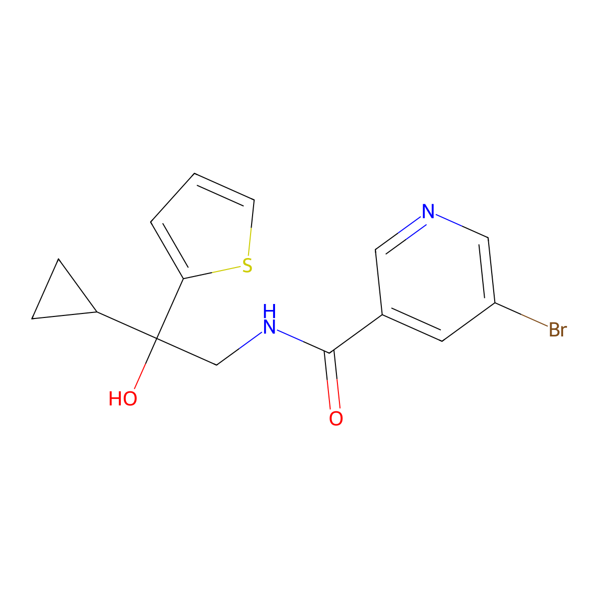 5-bromo-N-(2-cyclopropyl-2-hydroxy-2-(thiophen-2-yl)ethyl)nicotinamide molecular structure, CAS 1788541-69-4