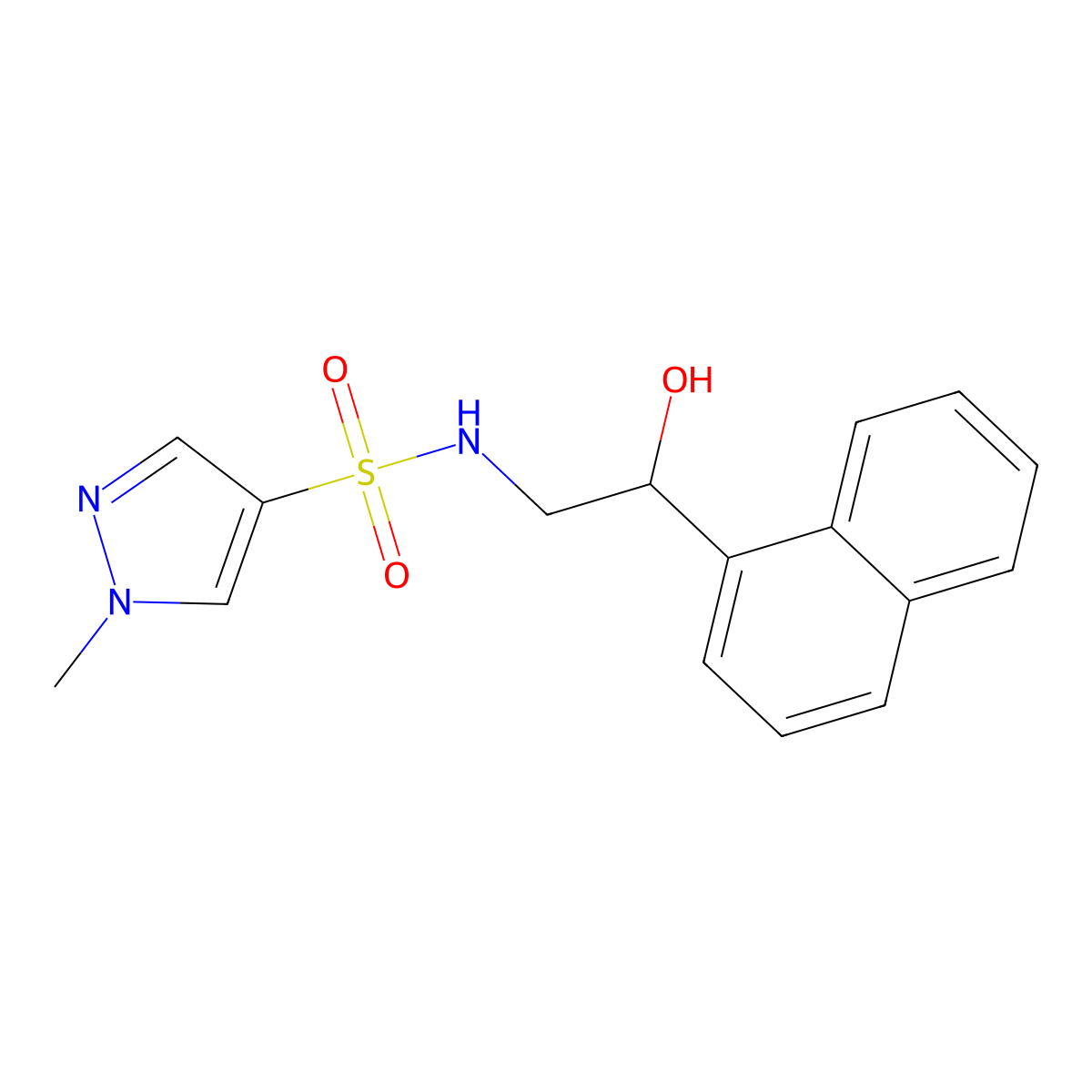N-(2-hydroxy-2-(naphthalen-1-yl)ethyl)-1-methyl-1H-pyrazole-4-sulfonamide molecular structure, CAS 1788541-85-4