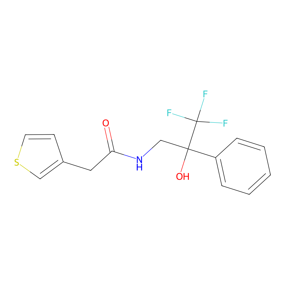 2-(thiophen-3-yl)-N-(3,3,3-trifluoro-2-hydroxy-2-phenylpropyl)acetamide molecular structure, CAS 1788541-98-9