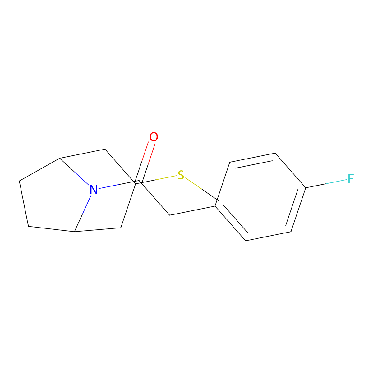 2-(4-fluorophenyl)-1-((1R,5S)-3-(methylthio)-8-azabicyclo[3.2.1]octan-8-yl)ethanone molecular structure, CAS 1788542-17-5