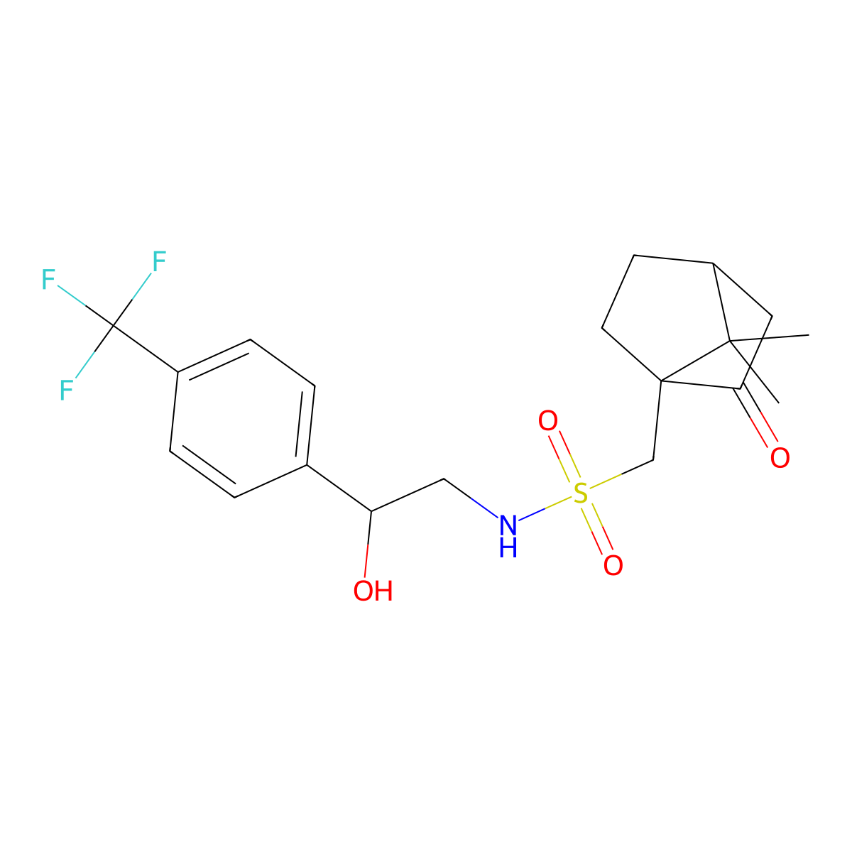 1-(7,7-dimethyl-2-oxobicyclo[2.2.1]heptan-1-yl)-N-(2-hydroxy-2-(4-(trifluoromethyl)phenyl)ethyl)methanesulfonamide molecular structure, CAS 1788542-82-4