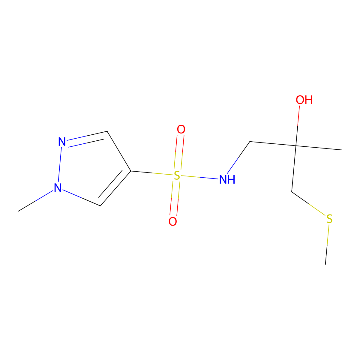 N-(2-hydroxy-2-methyl-3-(methylthio)propyl)-1-methyl-1H-pyrazole-4-sulfonamide molecular structure, CAS 1788542-94-8