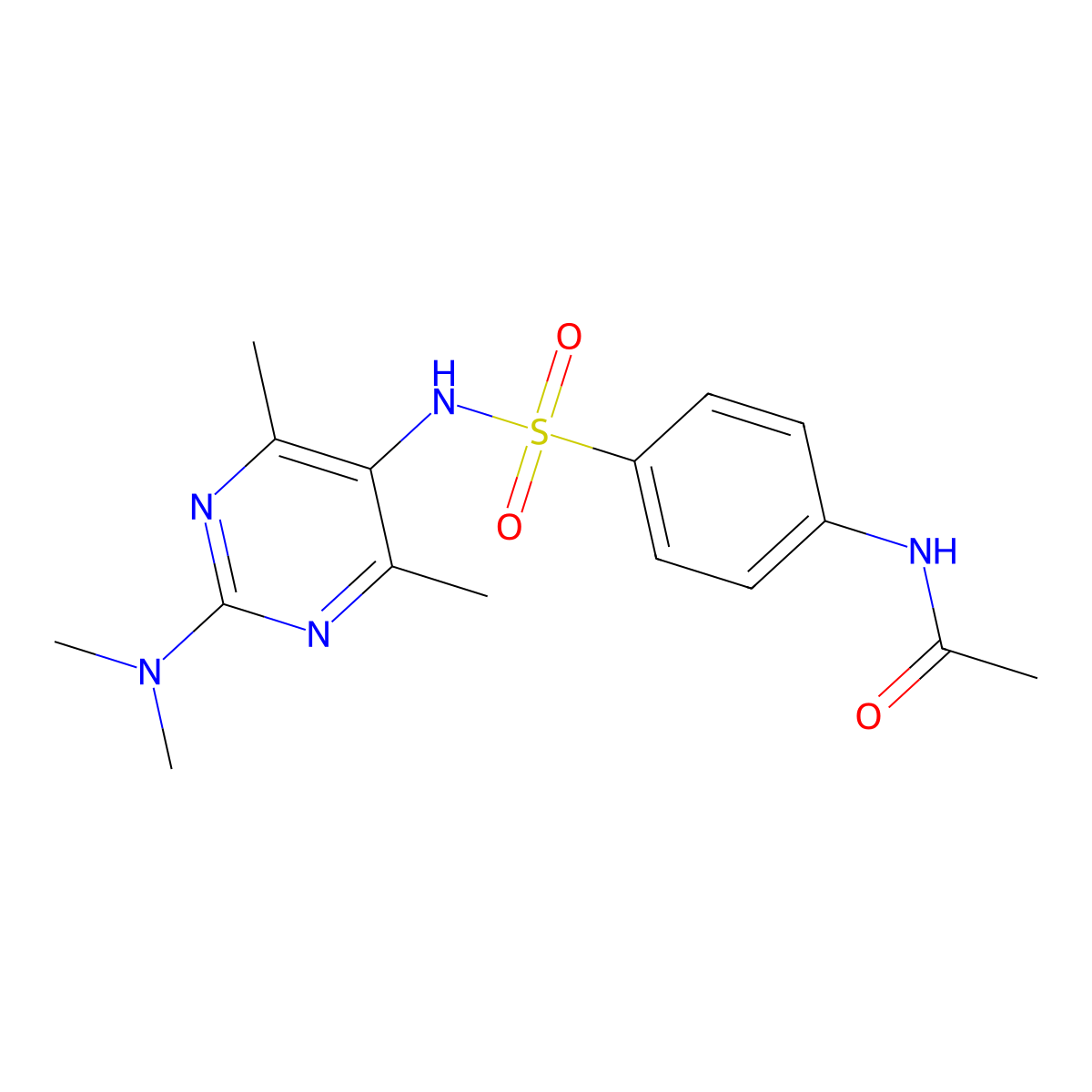 N-(4-(N-(2-(dimethylamino)-4,6-dimethylpyrimidin-5-yl)sulfamoyl)phenyl)acetamide molecular structure, CAS 1788543-02-1