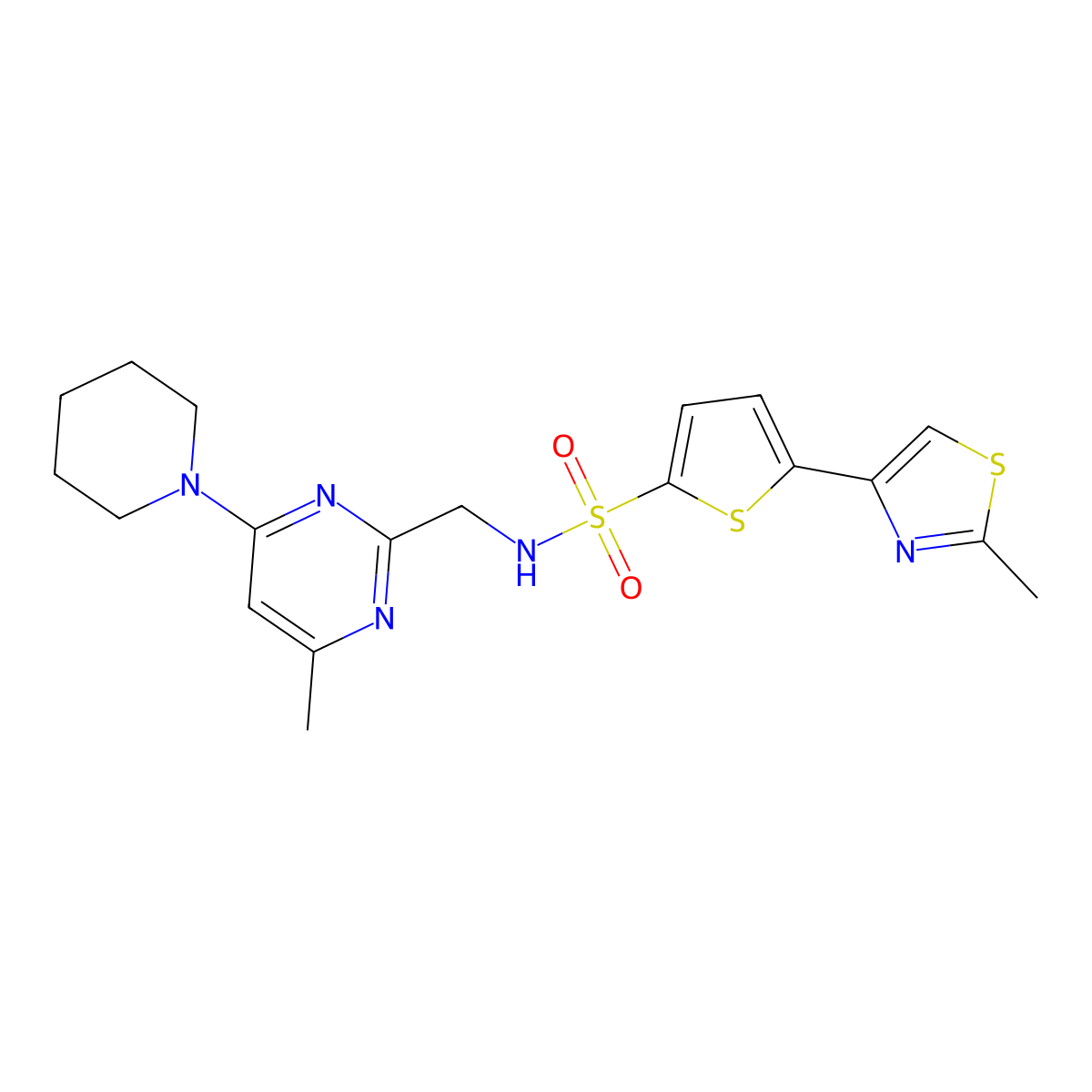 N-((4-methyl-6-(piperidin-1-yl)pyrimidin-2-yl)methyl)-5-(2-methylthiazol-4-yl)thiophene-2-sulfonamide molecular structure, CAS 1788543-03-2