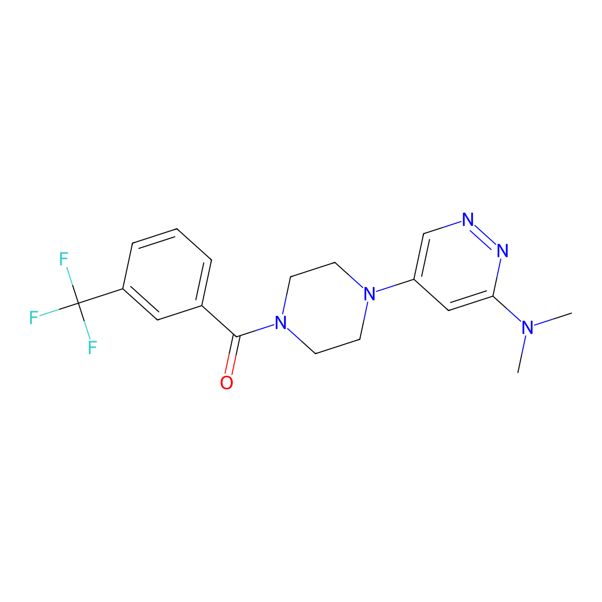 (4-(6-(Dimethylamino)pyridazin-4-yl)piperazin-1-yl)(3-(trifluoromethyl)phenyl)methanone molecular structure, CAS 1788543-04-3