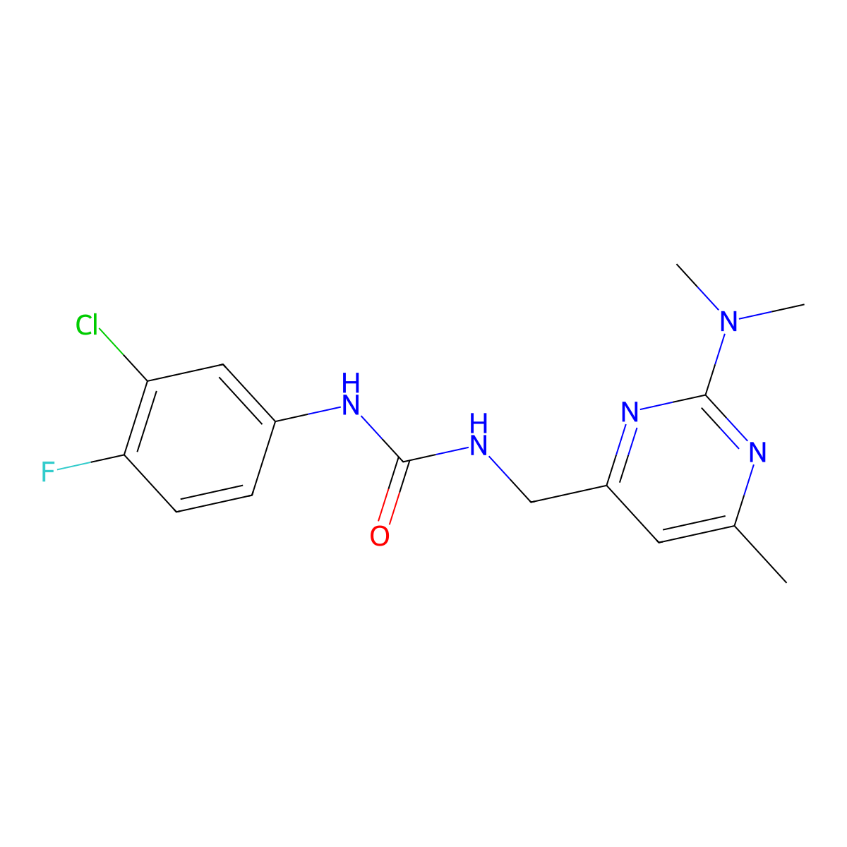 1-(3-Chloro-4-fluorophenyl)-3-{[2-(dimethylamino)-6-methylpyrimidin-4-yl]methyl}urea molecular structure, CAS 1788543-12-3