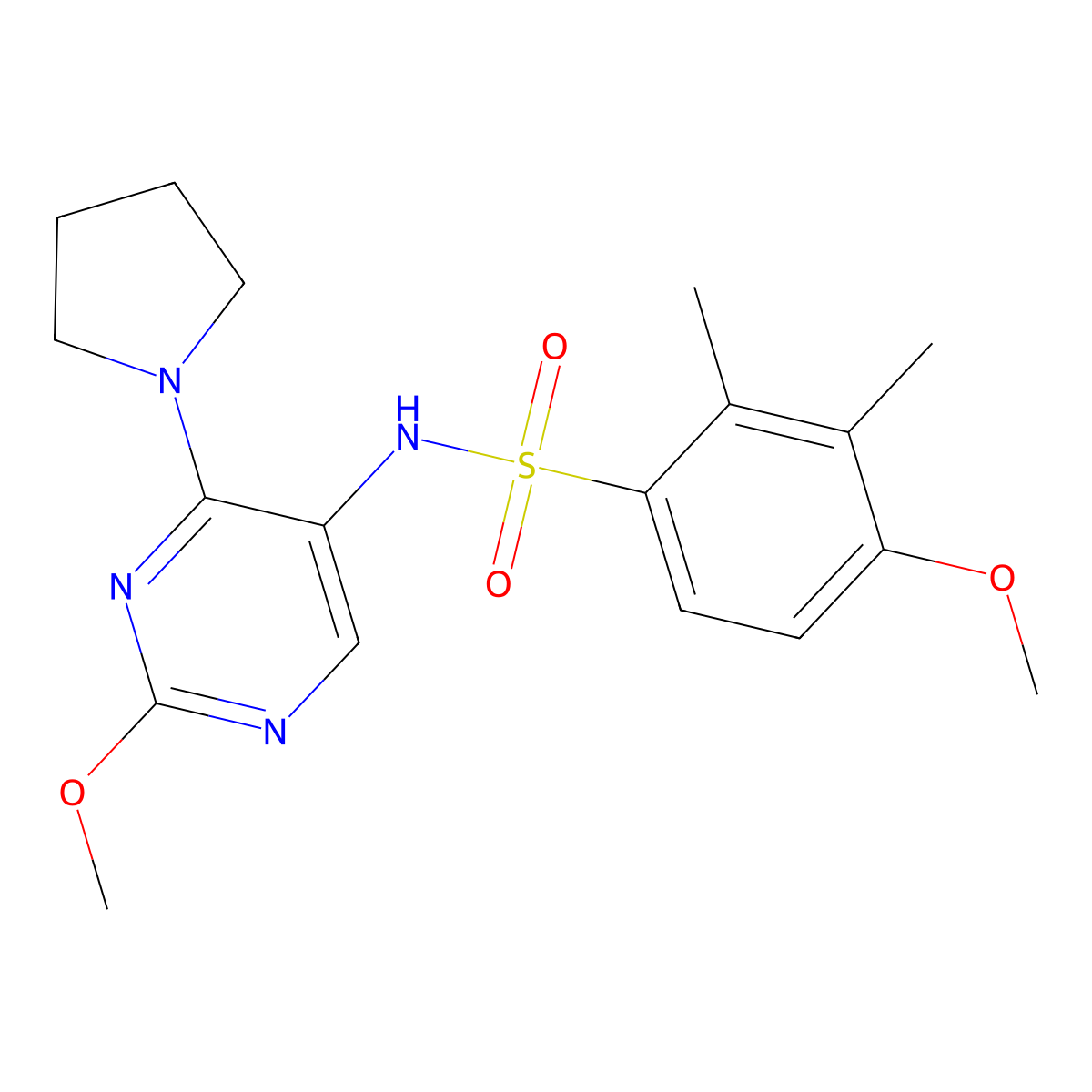 4-methoxy-N-(2-methoxy-4-(pyrrolidin-1-yl)pyrimidin-5-yl)-2,3-dimethylbenzenesulfonamide molecular structure, CAS 1788543-16-7