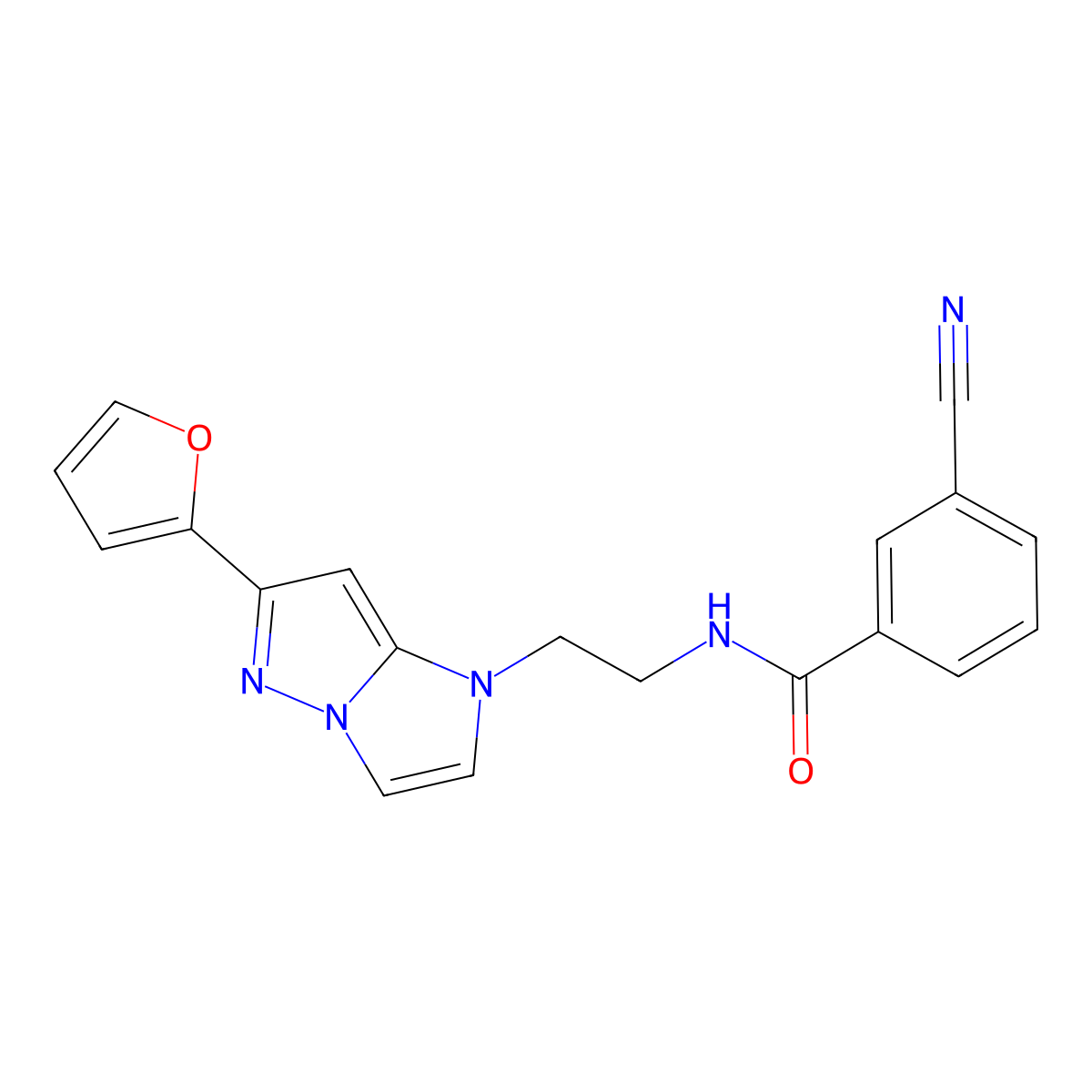 3-cyano-N-(2-(6-(furan-2-yl)-1H-imidazo[1,2-b]pyrazol-1-yl)ethyl)benzamide molecular structure, CAS 1788543-46-3