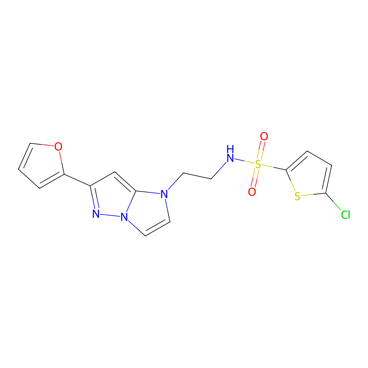 5-chloro-N-(2-(6-(furan-2-yl)-1H-imidazo[1,2-b]pyrazol-1-yl)ethyl)thiophene-2-sulfonamide molecular structure, CAS 1788543-48-5