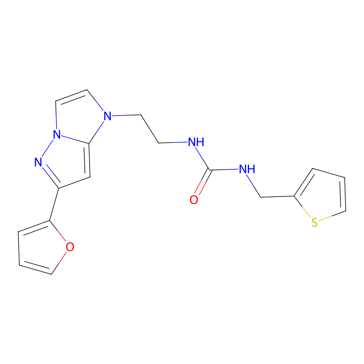 1-(2-(6-(furan-2-yl)-1H-imidazo[1,2-b]pyrazol-1-yl)ethyl)-3-(thiophen-2-ylmethyl)urea molecular structure, CAS 1788543-49-6