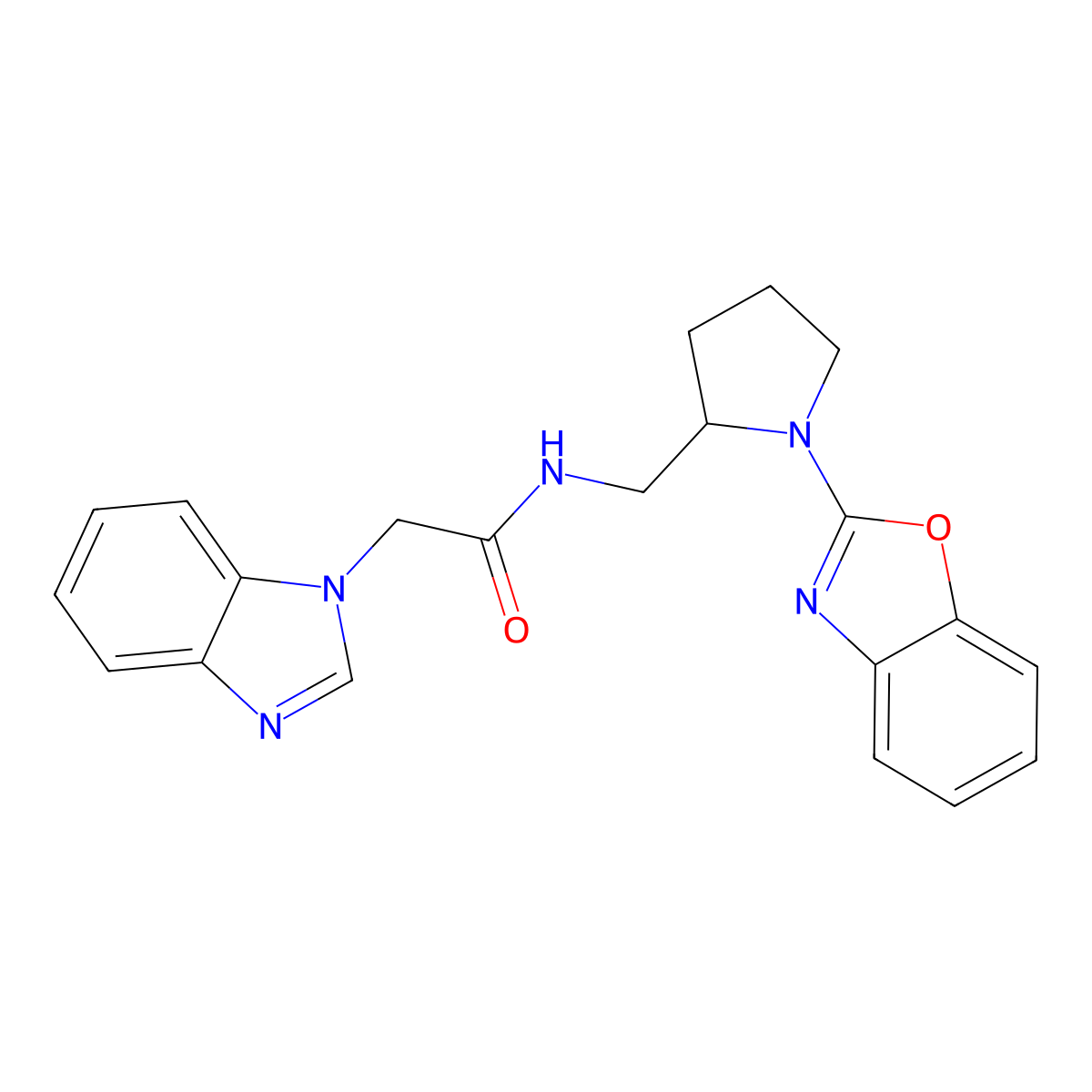 2-(1H-benzo[d]imidazol-1-yl)-N-((1-(benzo[d]oxazol-2-yl)pyrrolidin-2-yl)methyl)acetamide molecular structure, CAS 1788556-08-0