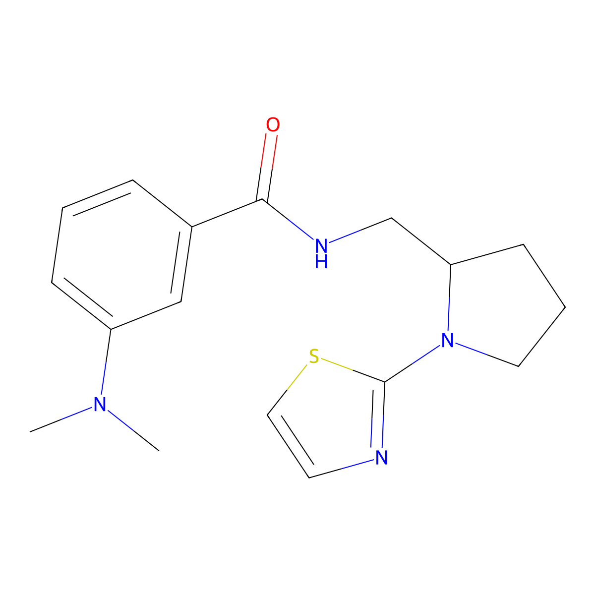 3-(dimethylamino)-N-((1-(thiazol-2-yl)pyrrolidin-2-yl)methyl)benzamide molecular structure, CAS 1788556-17-1