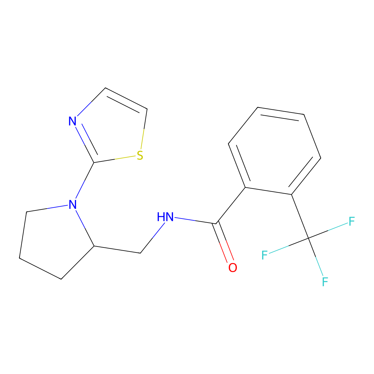 N-((1-(thiazol-2-yl)pyrrolidin-2-yl)methyl)-2-(trifluoromethyl)benzamide molecular structure, CAS 1788556-22-8