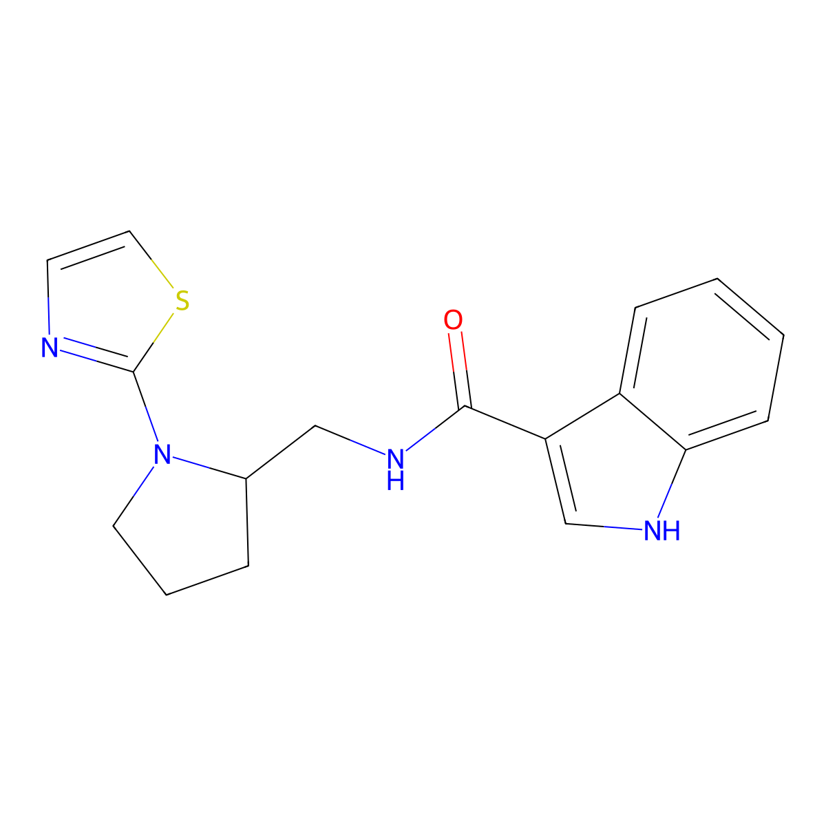N-((1-(thiazol-2-yl)pyrrolidin-2-yl)methyl)-1H-indole-3-carboxamide molecular structure, CAS 1788556-43-3