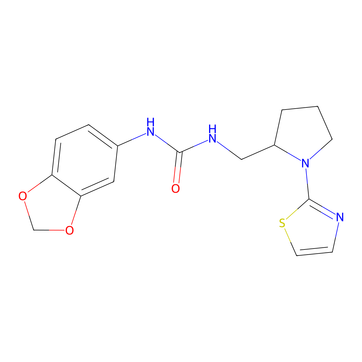 1-(Benzo[d][1,3]dioxol-5-yl)-3-((1-(thiazol-2-yl)pyrrolidin-2-yl)methyl)urea molecular structure, CAS 1788556-61-5
