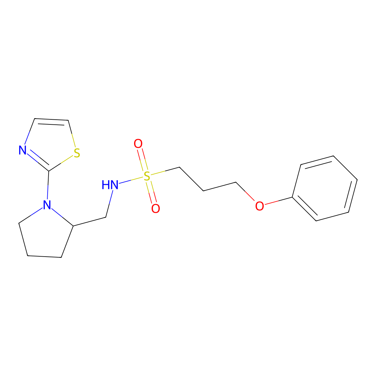3-phenoxy-N-((1-(thiazol-2-yl)pyrrolidin-2-yl)methyl)propane-1-sulfonamide molecular structure, CAS 1788556-67-1