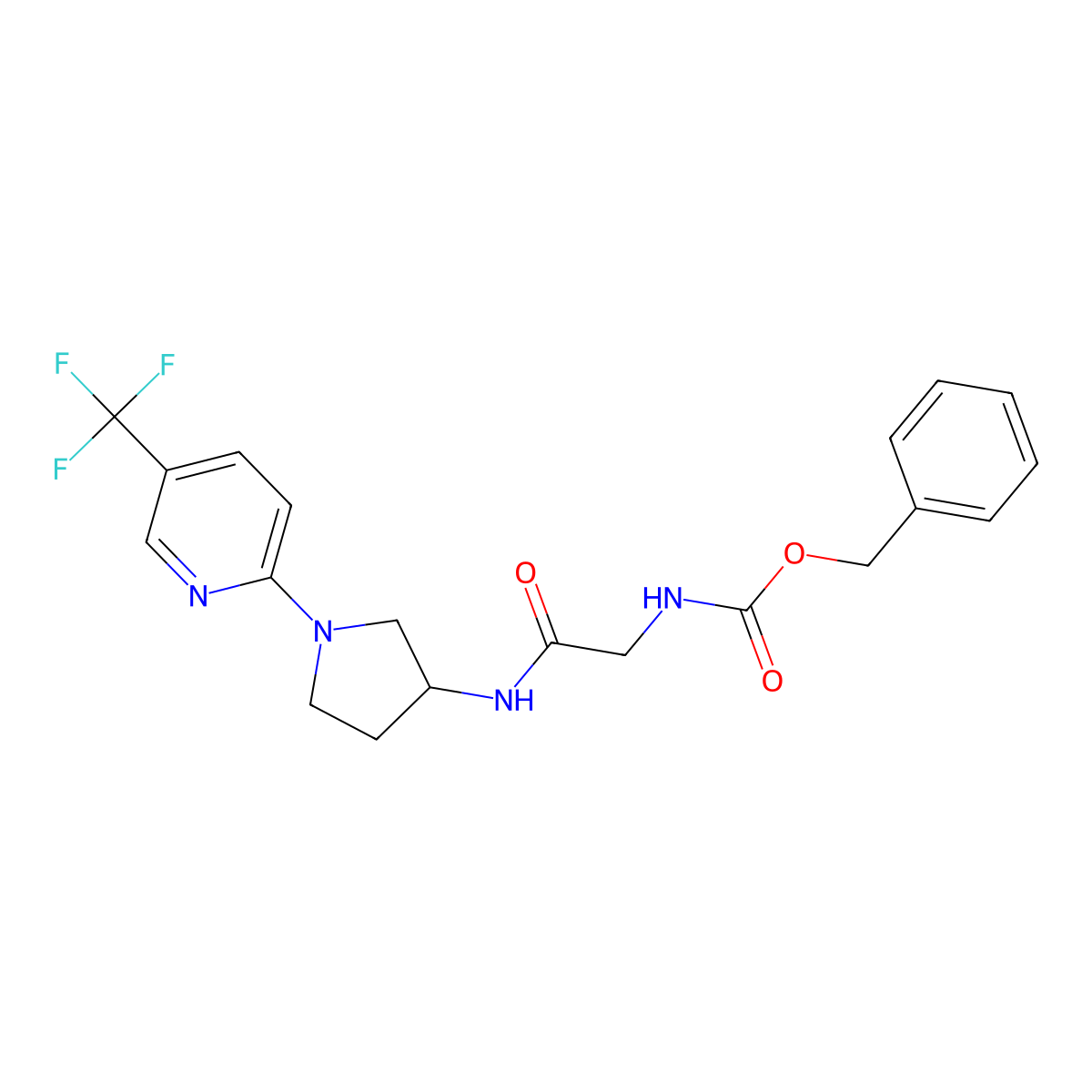 Benzyl (2-oxo-2-((1-(5-(trifluoromethyl)pyridin-2-yl)pyrrolidin-3-yl)amino)ethyl)carbamate molecular structure, CAS 1788556-96-6