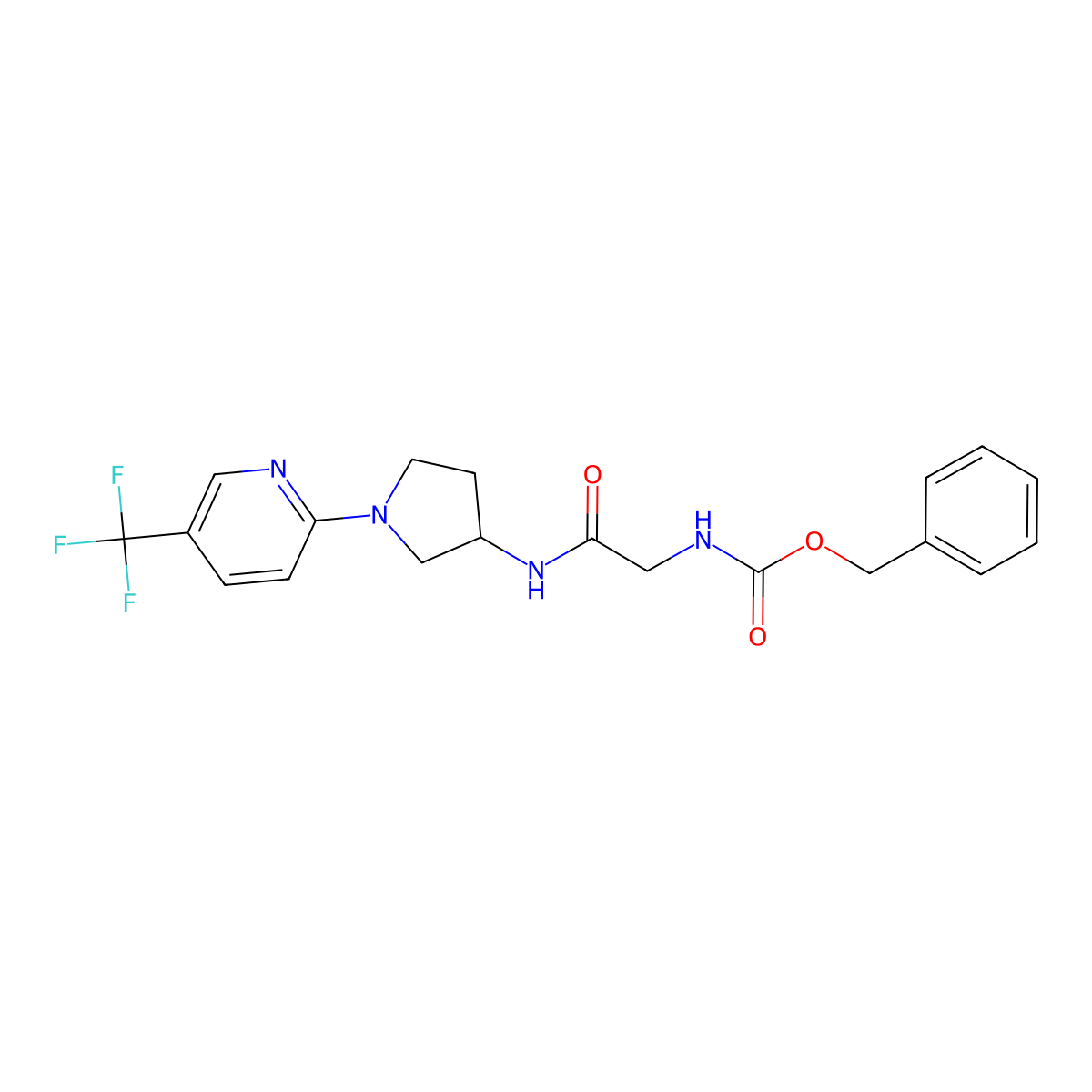 Benzyl (2-oxo-2-((1-(5-(trifluoromethyl)pyridin-2-yl)pyrrolidin-3-yl)amino)ethyl)carbamate molecular structure, CAS 1788556-96-6