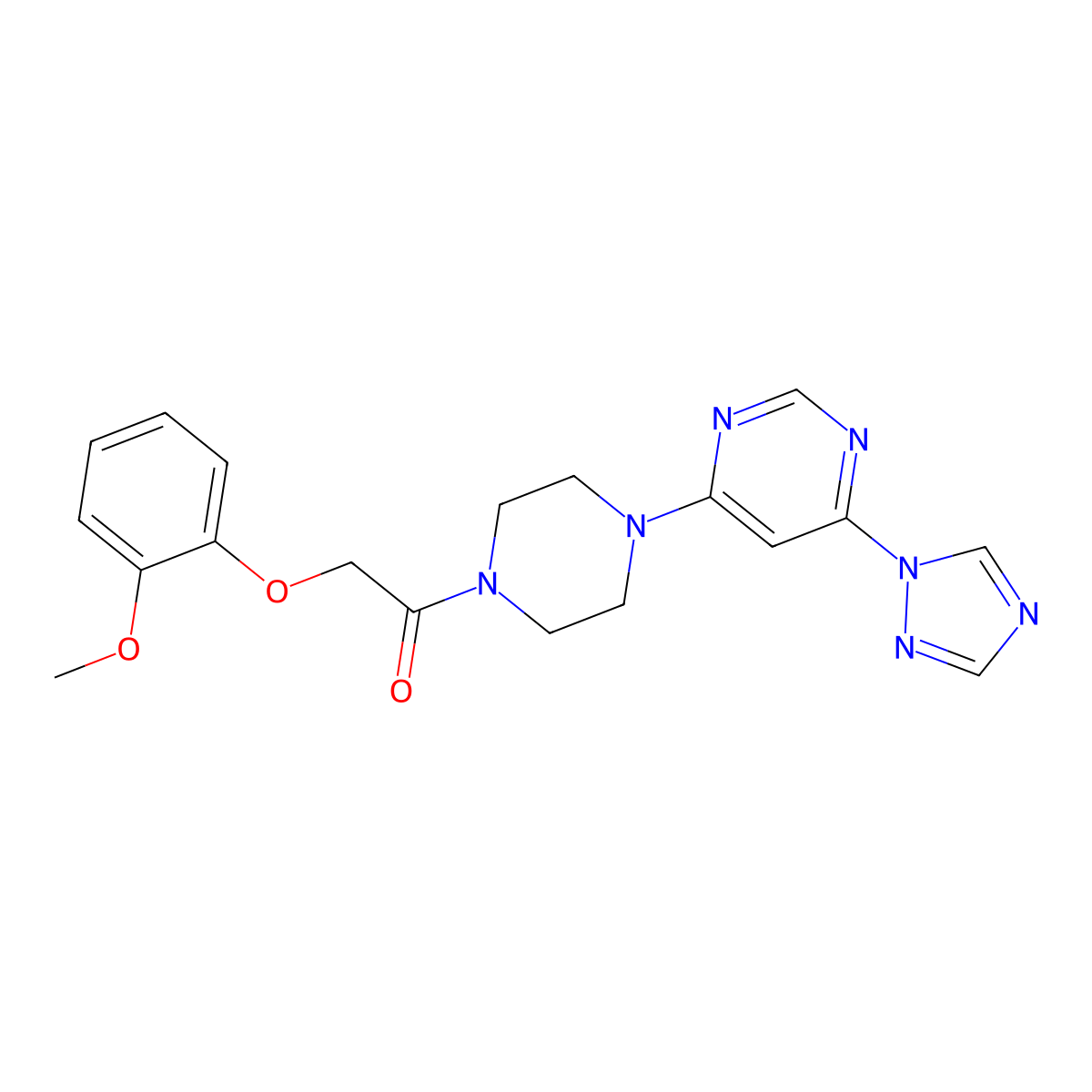 1-(4-(6-(1H-1,2,4-triazol-1-yl)pyrimidin-4-yl)piperazin-1-yl)-2-(2-methoxyphenoxy)ethanone molecular structure, CAS 1788557-14-1