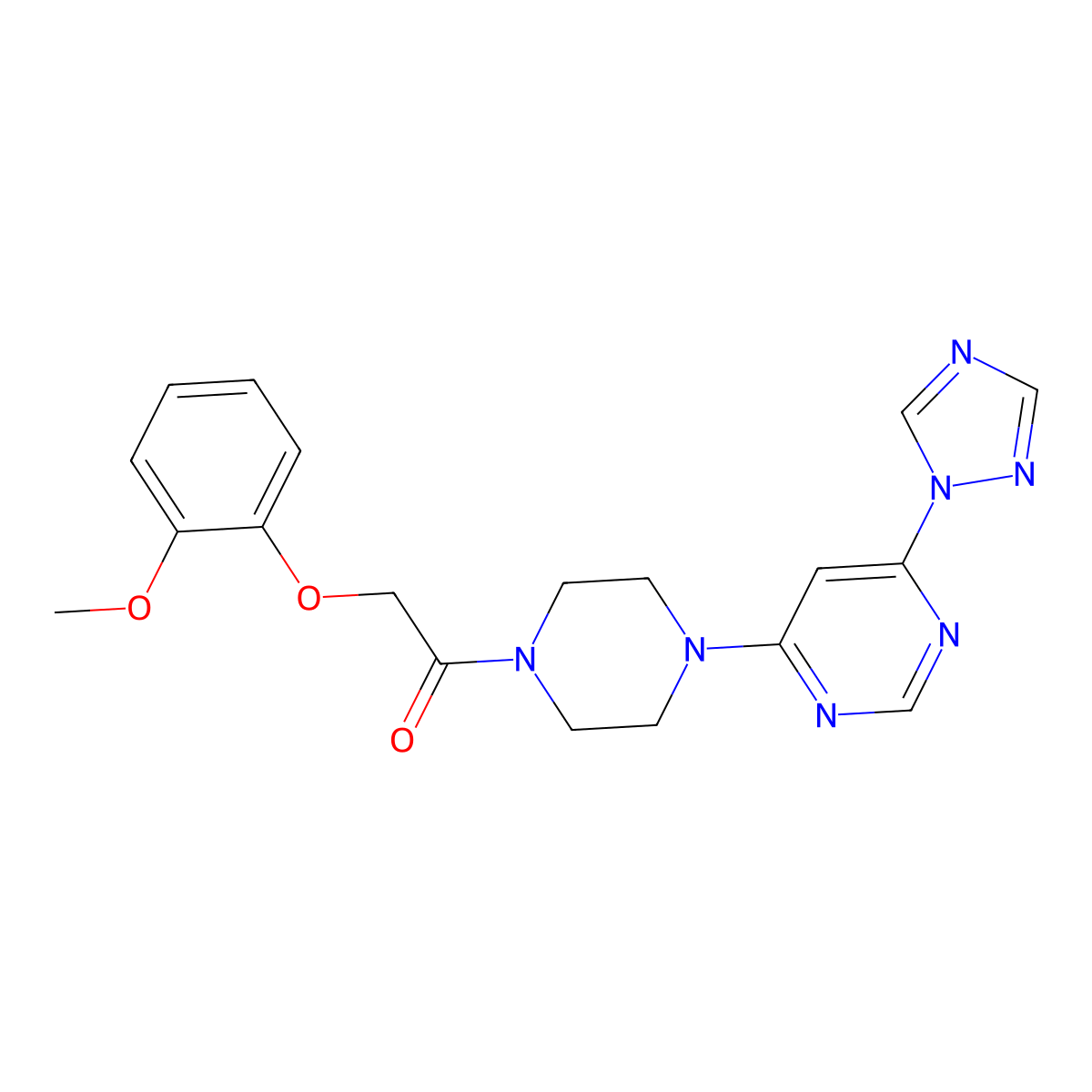 1-(4-(6-(1H-1,2,4-triazol-1-yl)pyrimidin-4-yl)piperazin-1-yl)-2-(2-methoxyphenoxy)ethanone molecular structure, CAS 1788557-14-1