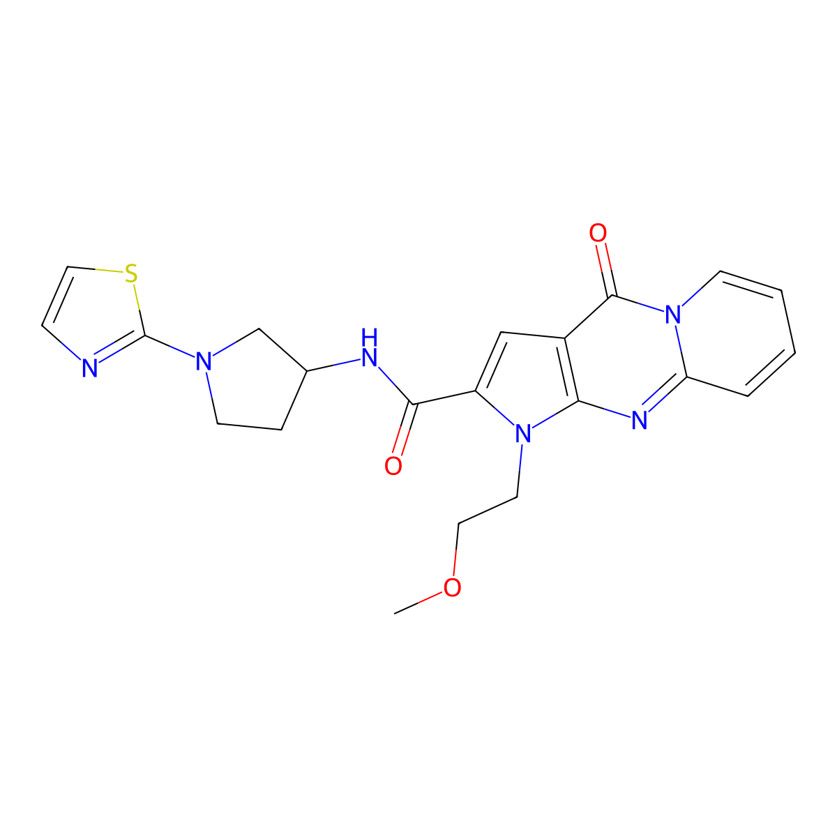 6-(2-methoxyethyl)-2-oxo-N-[1-(1,3-thiazol-2-yl)pyrrolidin-3-yl]-1,6,8-triazatricyclo[7.4.0.0^{3,7}]trideca-3(7),4,8,10,12-pentaene-5-carboxamide molecular structure, CAS 1788557-19-6