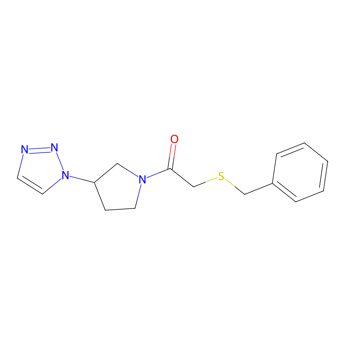 1-(3-(1H-1,2,3-triazol-1-yl)pyrrolidin-1-yl)-2-(benzylthio)ethanone molecular structure, CAS 1788557-88-9
