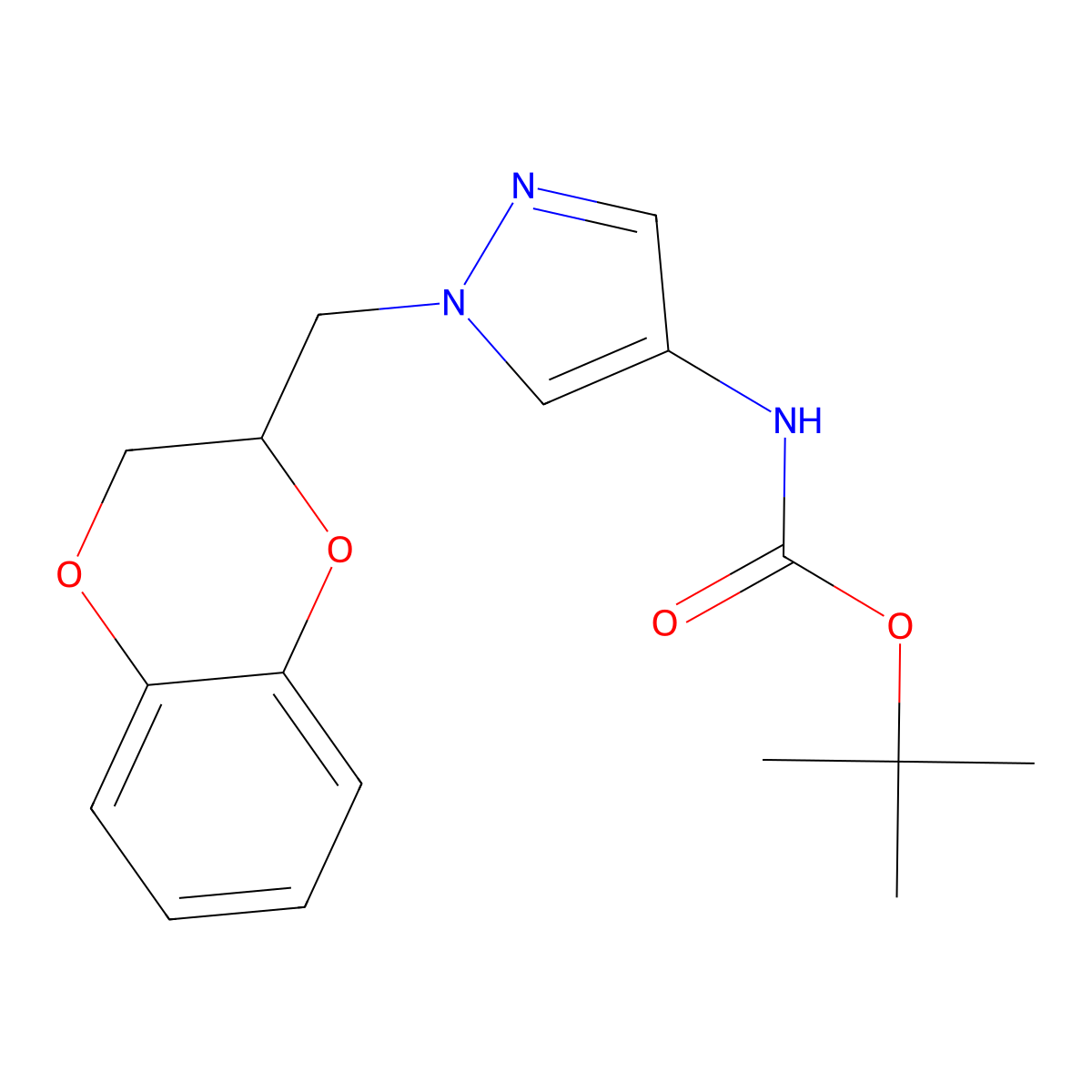 tert-butyl (1-((2,3-dihydrobenzo[b][1,4]dioxin-2-yl)methyl)-1H-pyrazol-4-yl)carbamate molecular structure, CAS 1788557-90-3