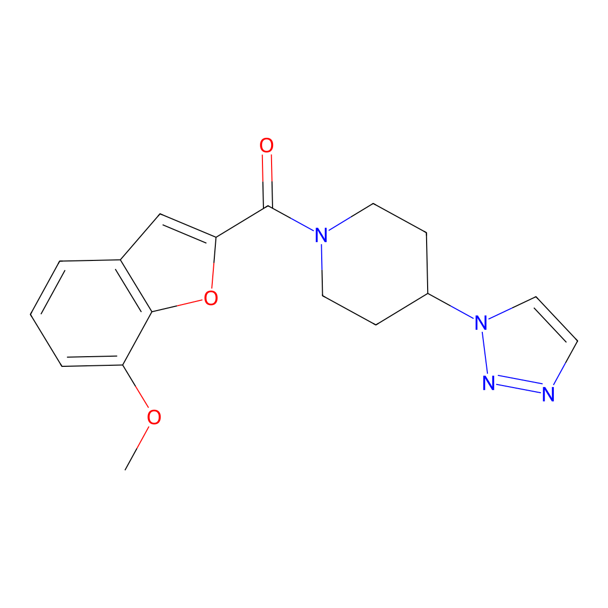 (4-(1H-1,2,3-triazol-1-yl)piperidin-1-yl)(7-methoxybenzofuran-2-yl)methanone molecular structure, CAS 1788558-25-7