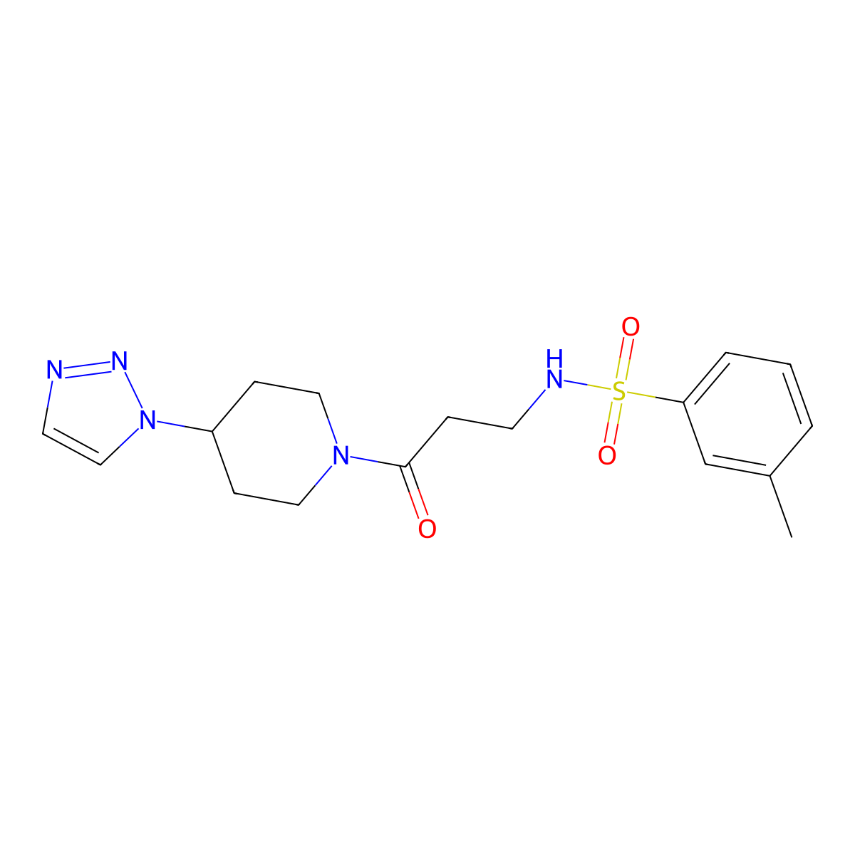 N-(3-(4-(1H-1,2,3-triazol-1-yl)piperidin-1-yl)-3-oxopropyl)-3-methylbenzenesulfonamide molecular structure, CAS 1788558-38-2