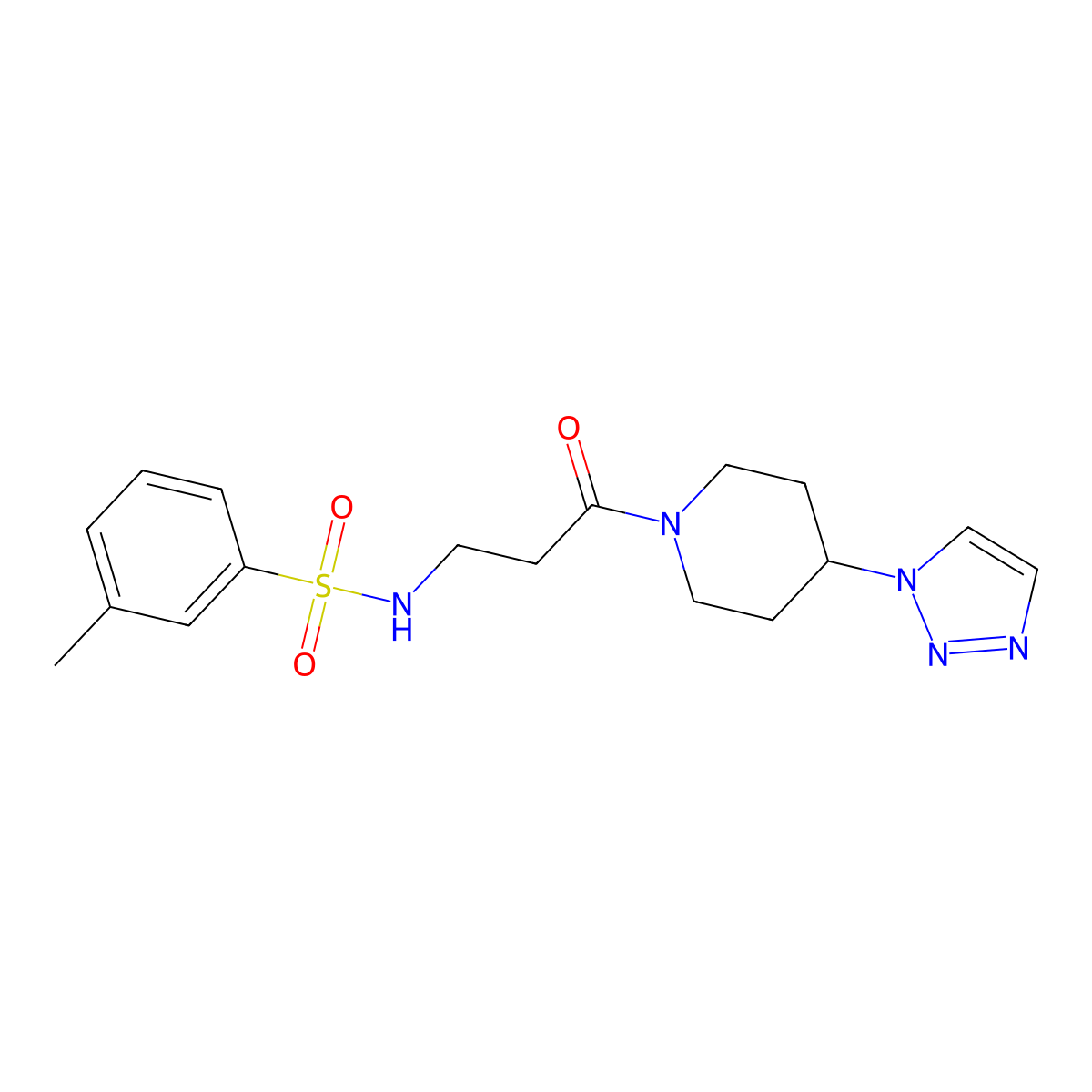 N-(3-(4-(1H-1,2,3-triazol-1-yl)piperidin-1-yl)-3-oxopropyl)-3-methylbenzenesulfonamide molecular structure, CAS 1788558-38-2